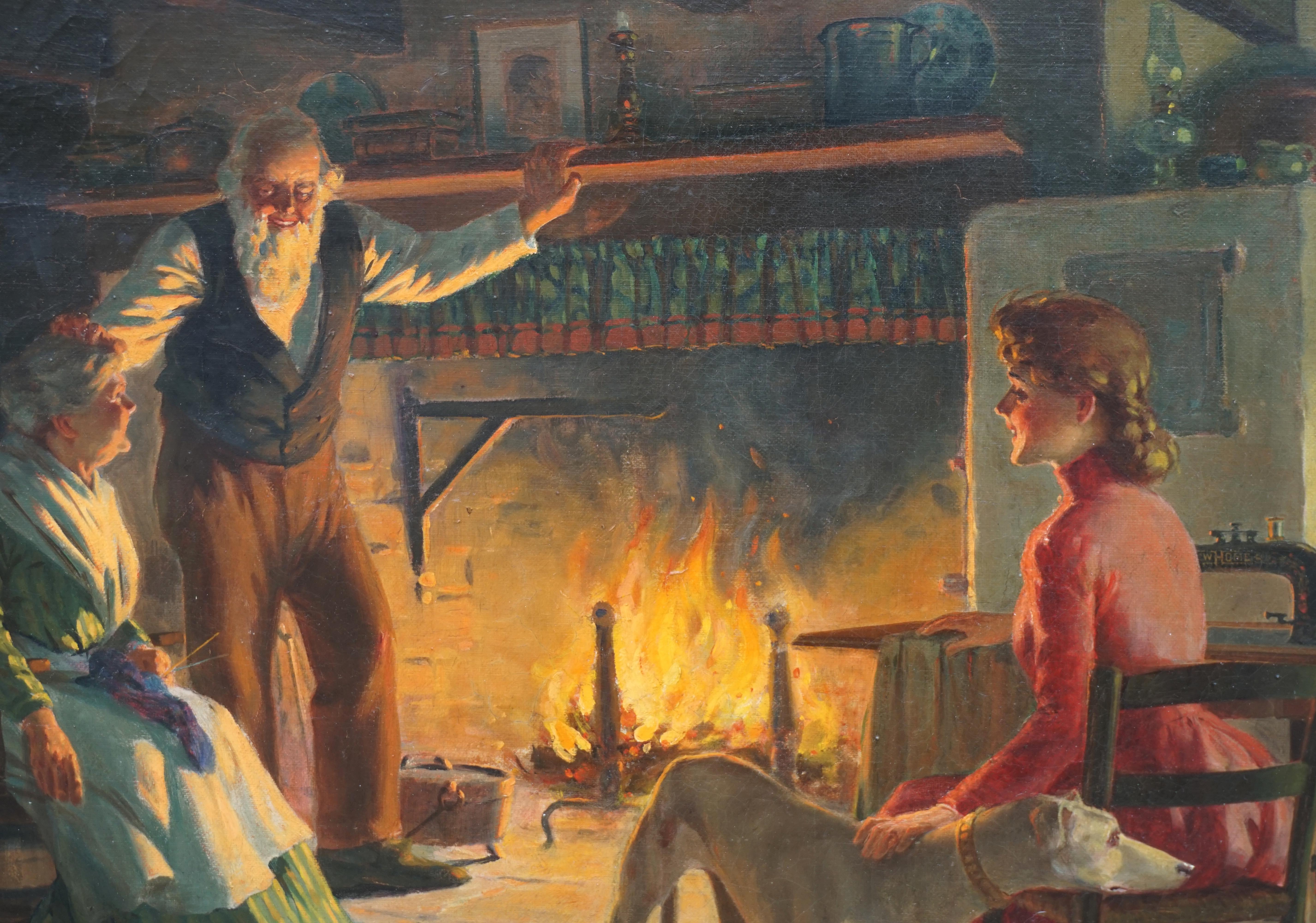 „The Family Hearth“ – Cozy Interior Figurative Szene aus der Jahrhundertwende  (Realismus), Painting, von Charles Everett Johnson