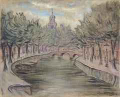 Antique Turn of the Century Hague Netherlands Canal Cityscape