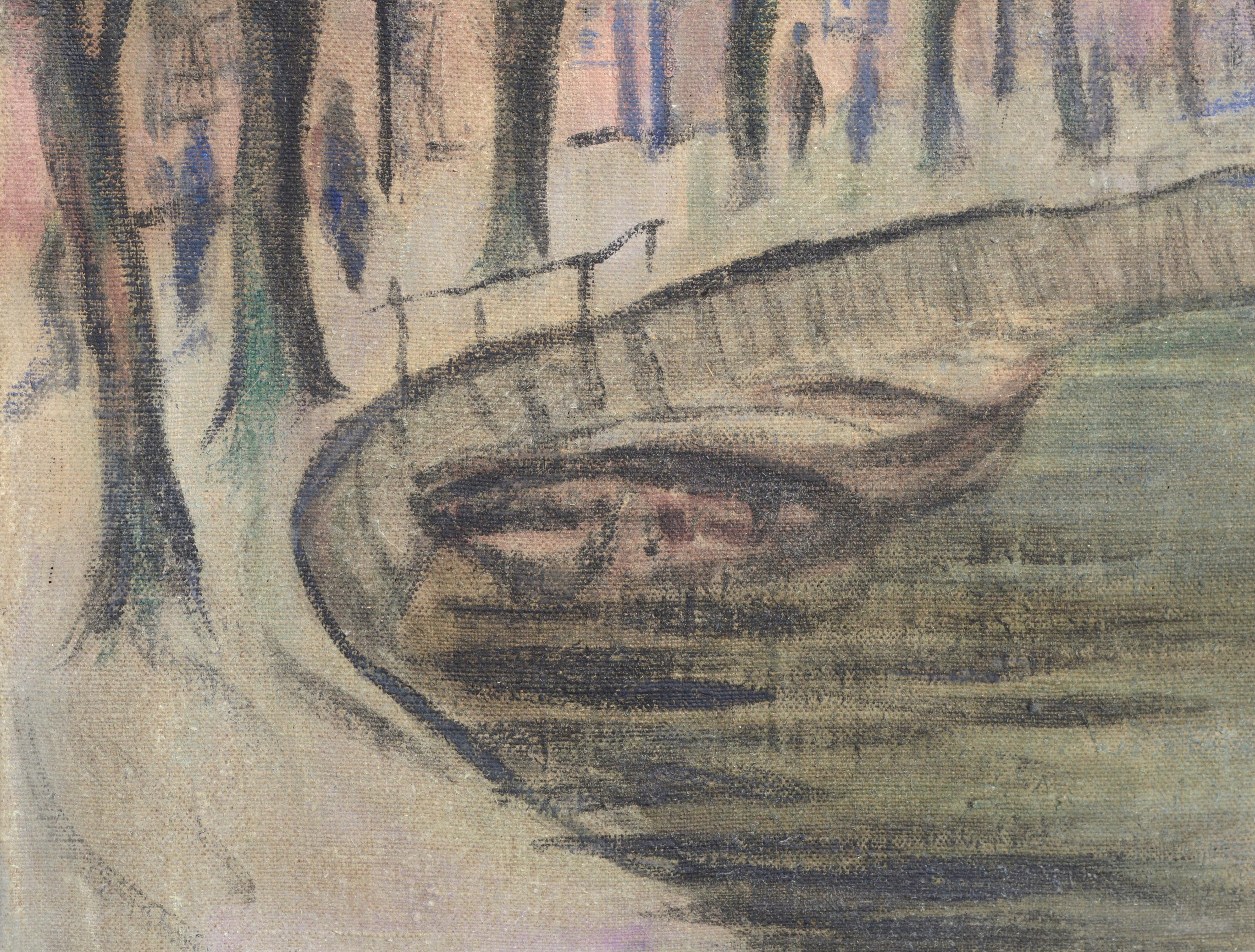 Paisaje urbano del canal de La Haya, Países Bajos, de principios de siglo - Figurative Painting Gris de Max Fleischer
