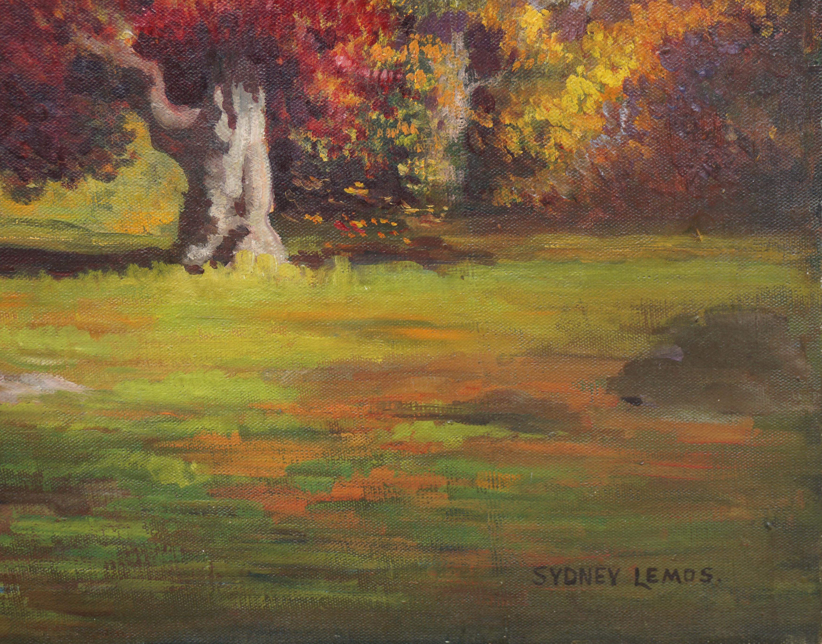 Paesaggio degli anni '20 della California settentrionale con alberi di Oak in autunno - Painting Impressionismo americano di Sydney Lemos