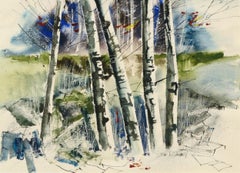 Birkenbäume - Landschaft in Aquarell auf Papier von John Salminen