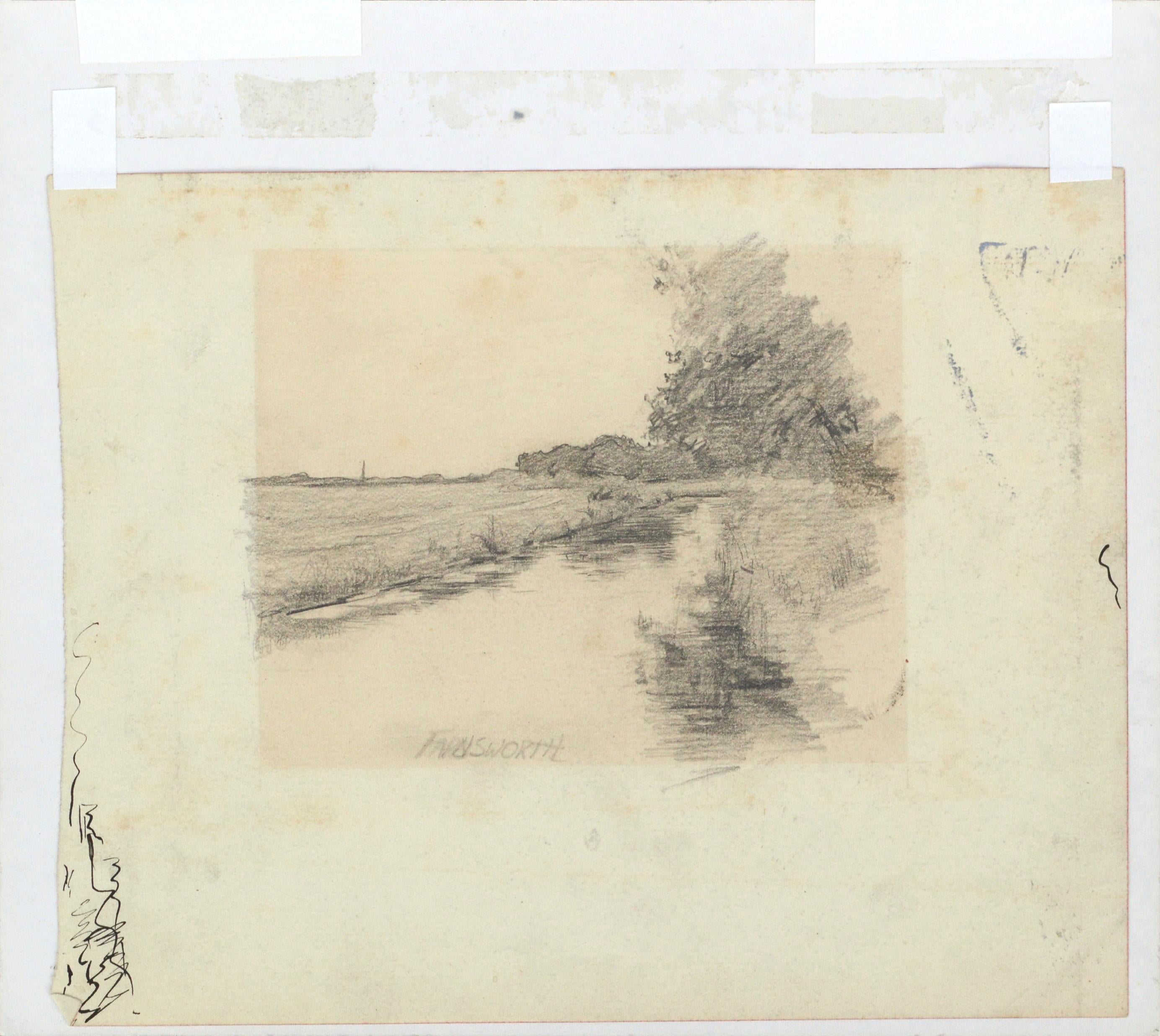 Reflections in a Pond 19th Century Pencil Drawing by Alfred Villiers Farnsworth - American Impressionist Art by Unknown