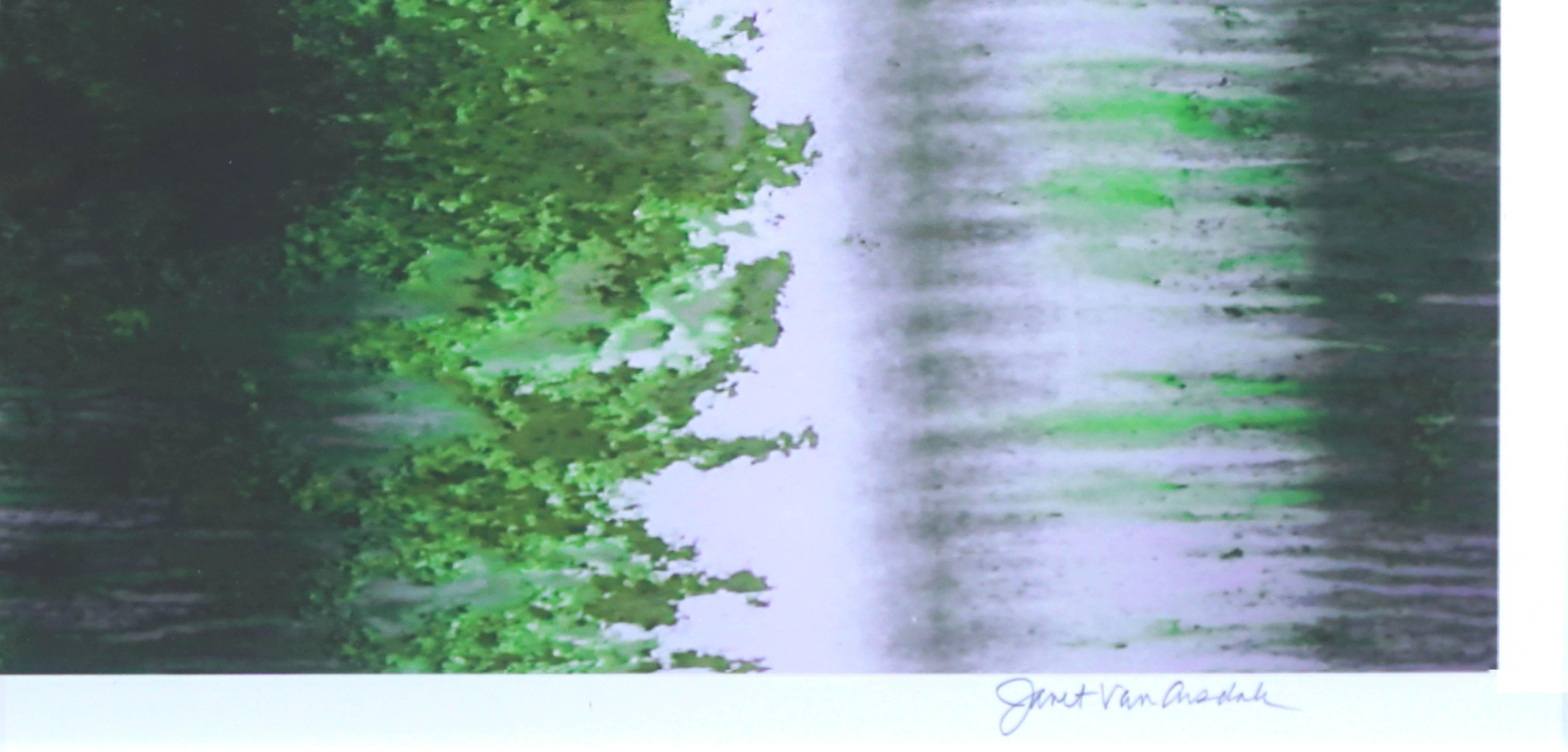Superbe photographie abstraite verte rappelant le tissu Ikat de Janet Van Arsdale (américaine, 20e siècle). Signé au crayon dans le coin inférieur gauche. Présenté dans un cadre noir avec un double passe-partout sous verre. Taille de l'image : 16 