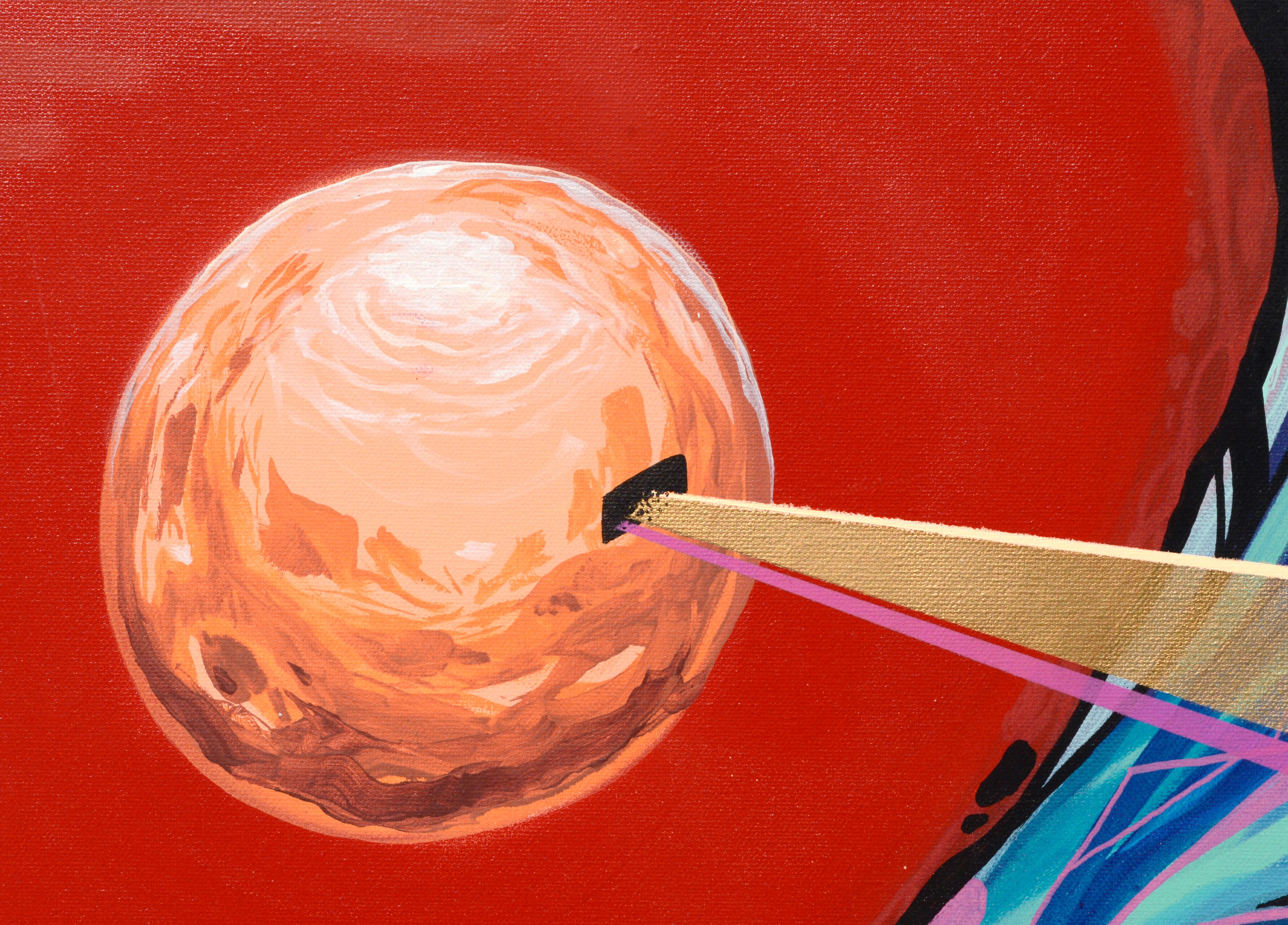 Marte, spirito celeste dorato - Arte visionaria astratta con rosso, blu e oro - Painting di Tyler Filkins