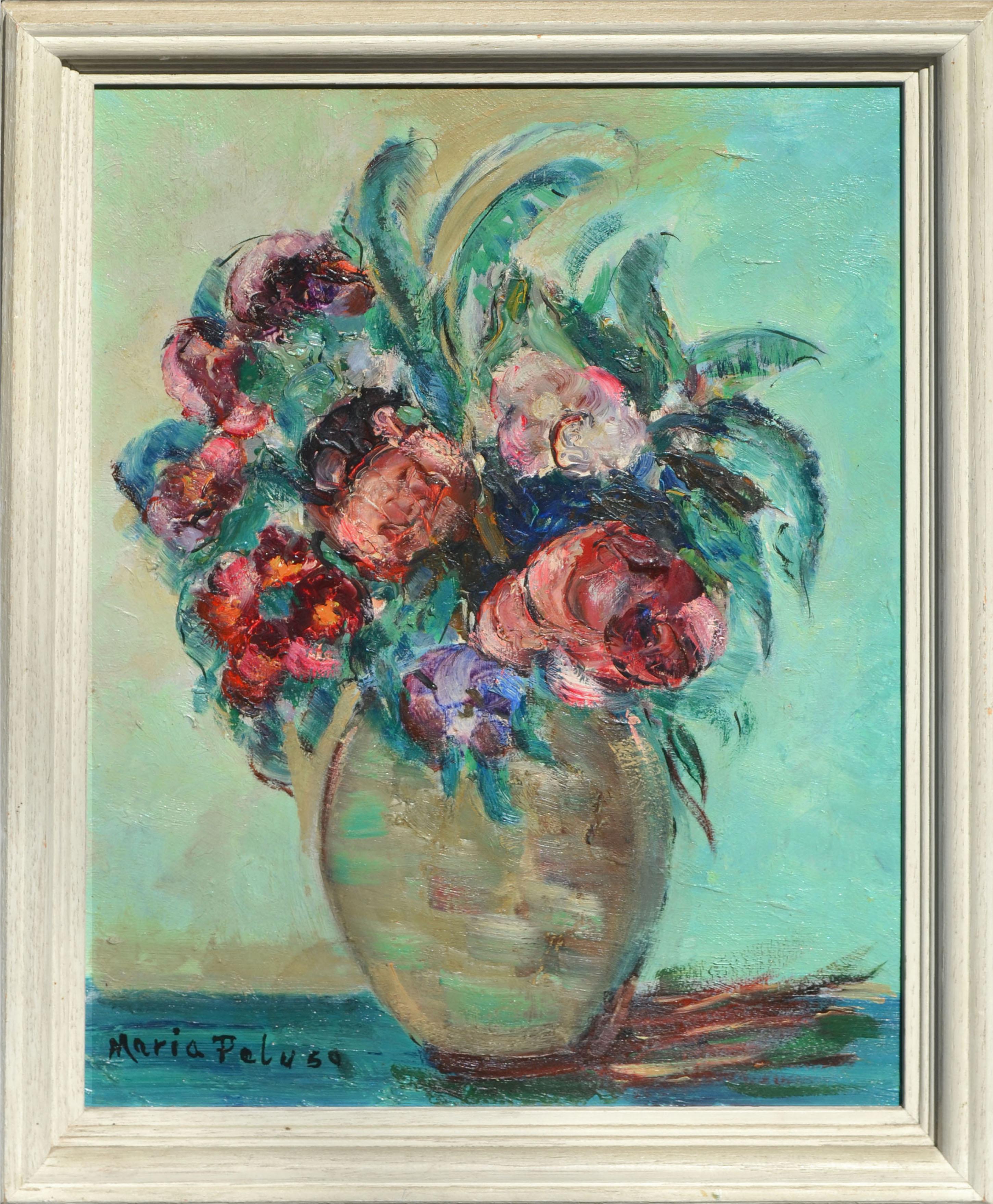 Maria H. Peluso Still-Life Painting - Anemone Floral Still Life Mid-Century Modern 
