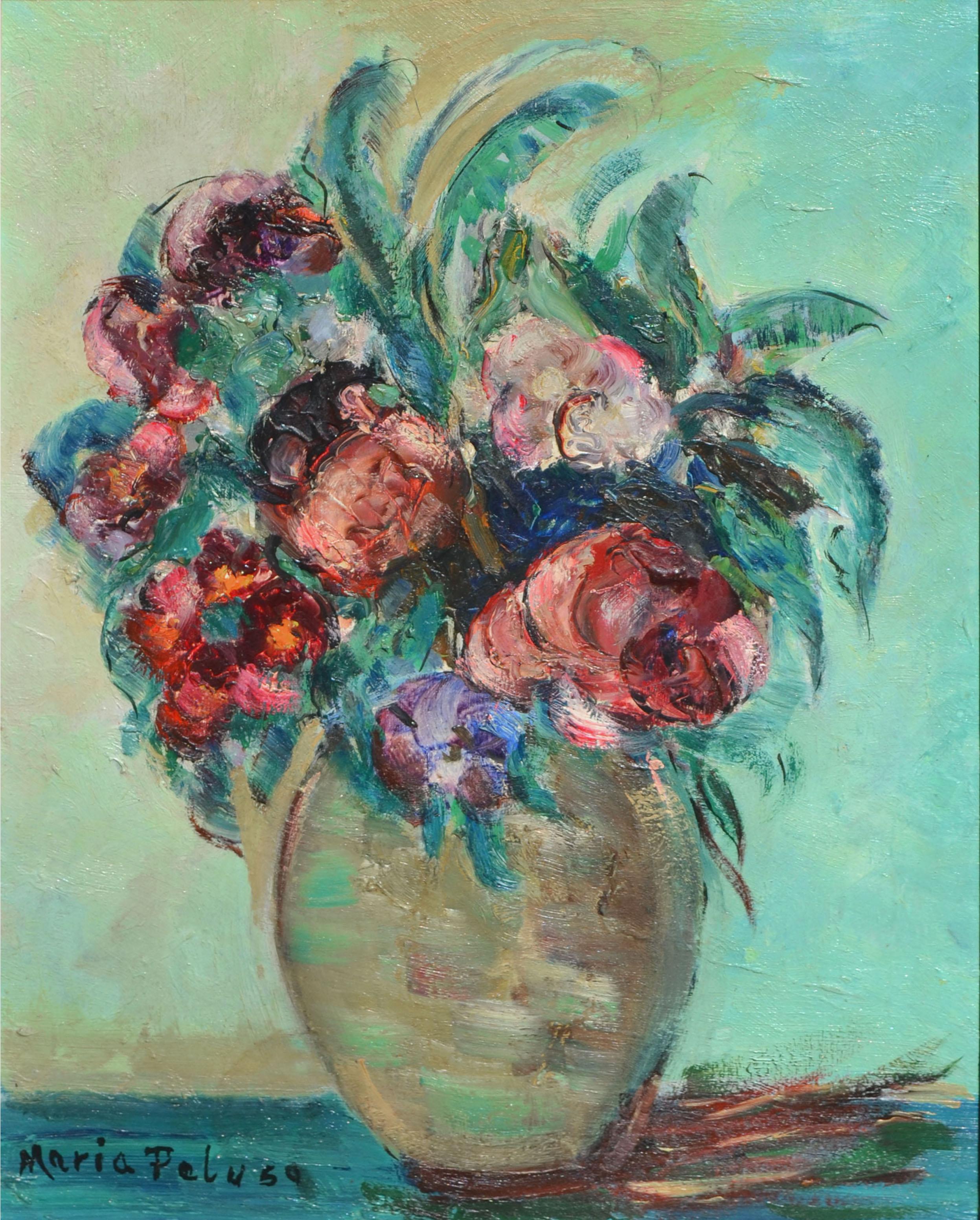Anemone Floral Still Life Mid-Century Modern  - Painting by Maria H. Peluso