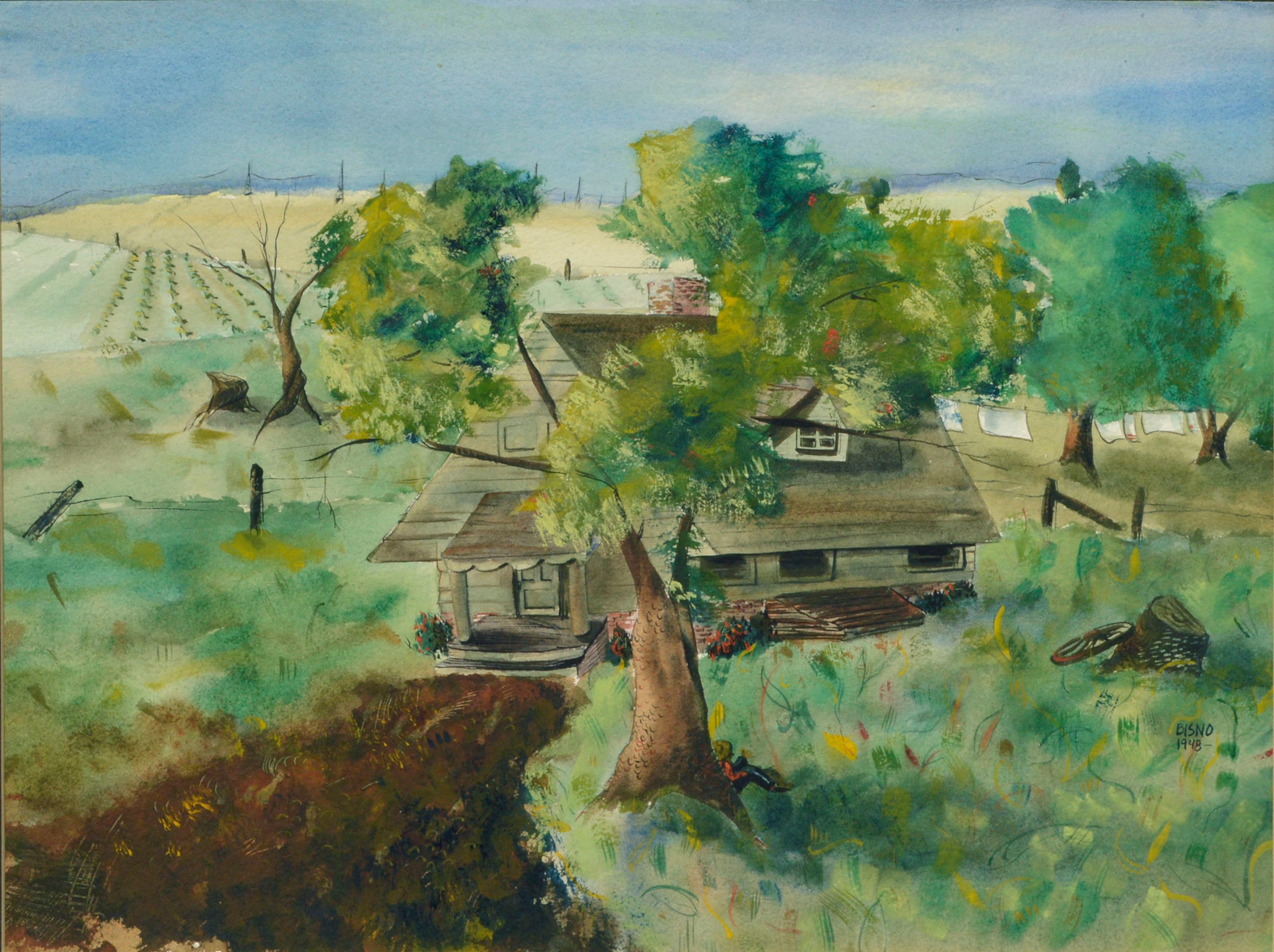 Mid Century Rustic Farmhouse Landscape - Art by Bisno