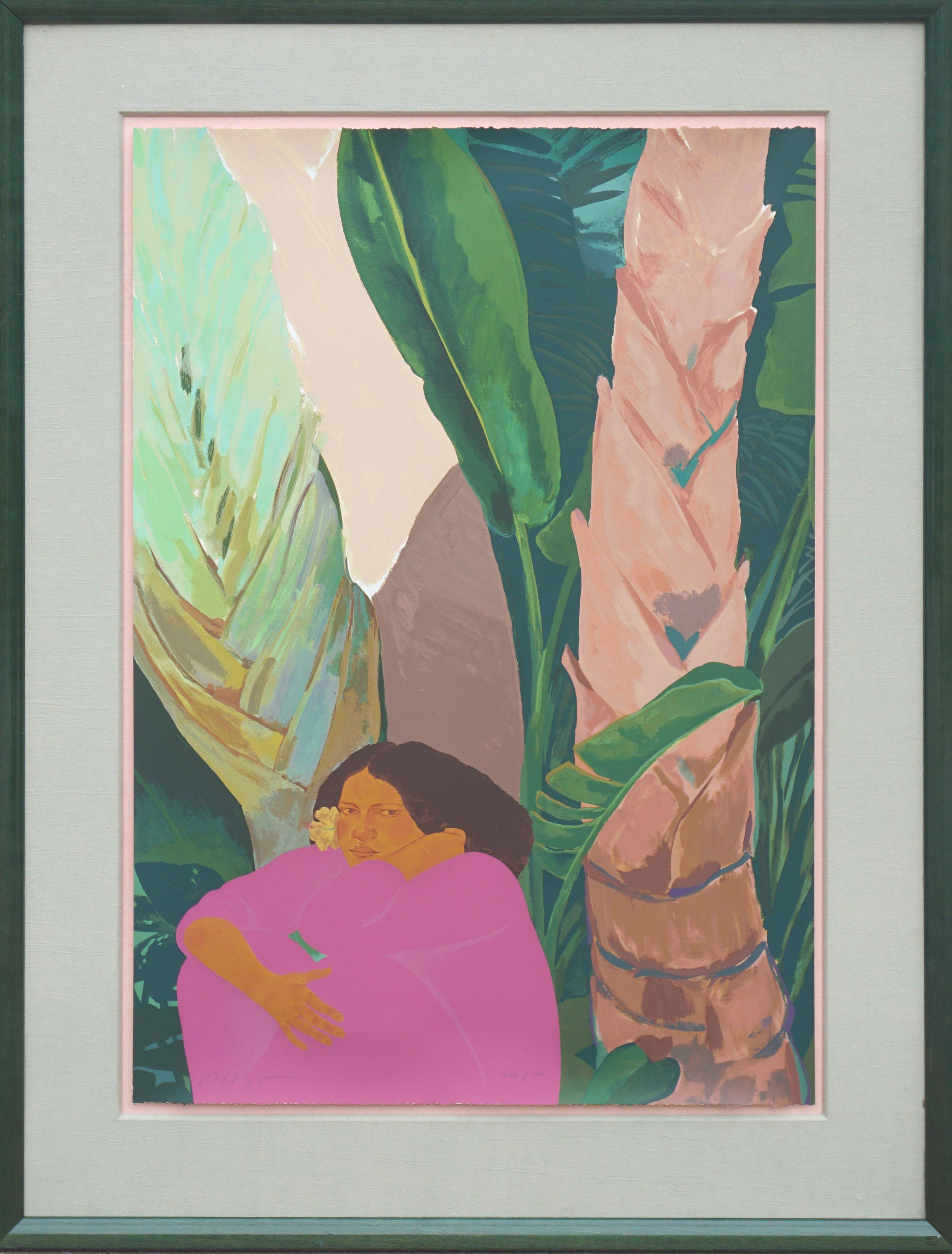 Pegge Hopper  Landscape Print - Okapaka Kauai 1989 Hawaiian Woman Signed and Numbered Serigraph