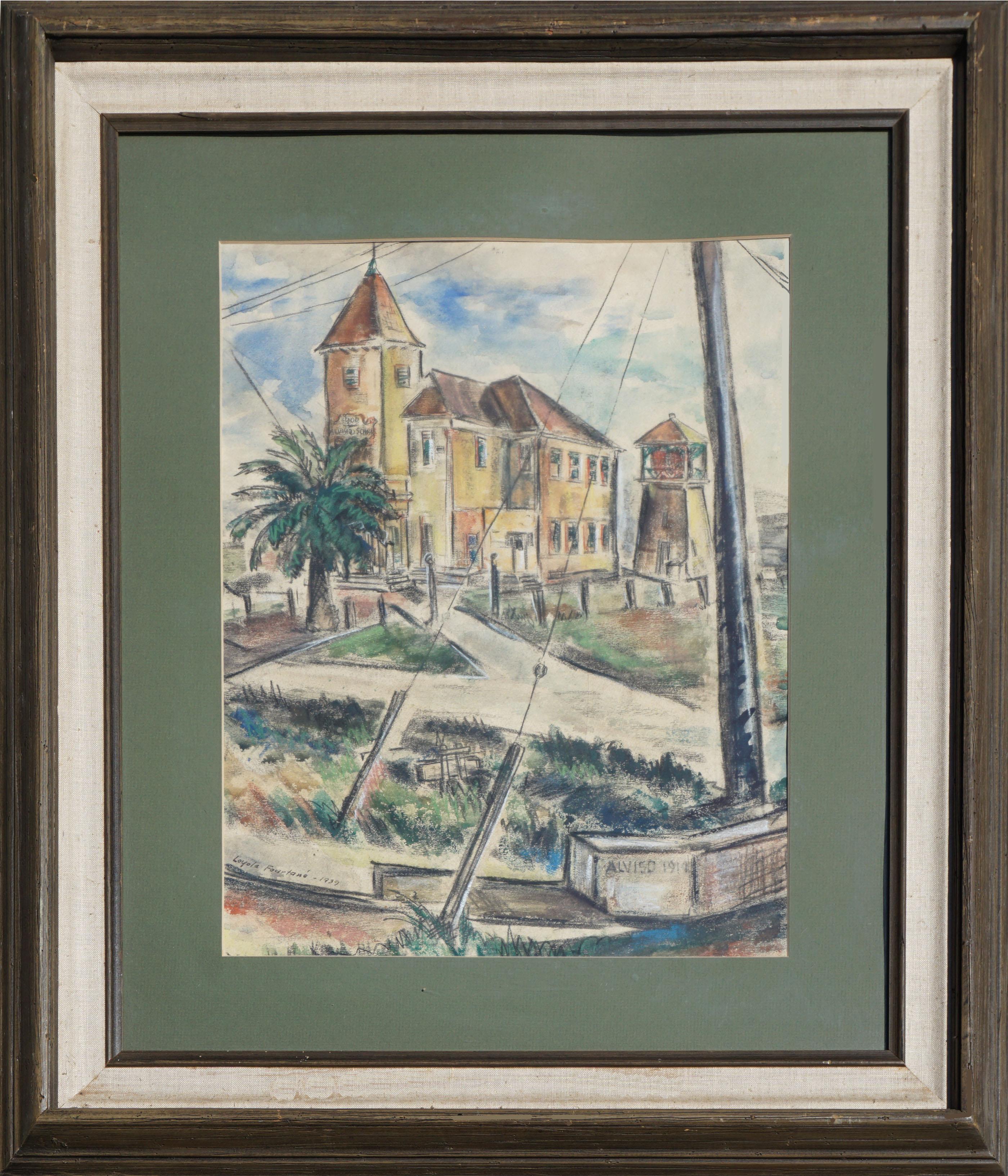 Loyola Fourtane Landscape Painting - Alviso Harbor and School Landscape
