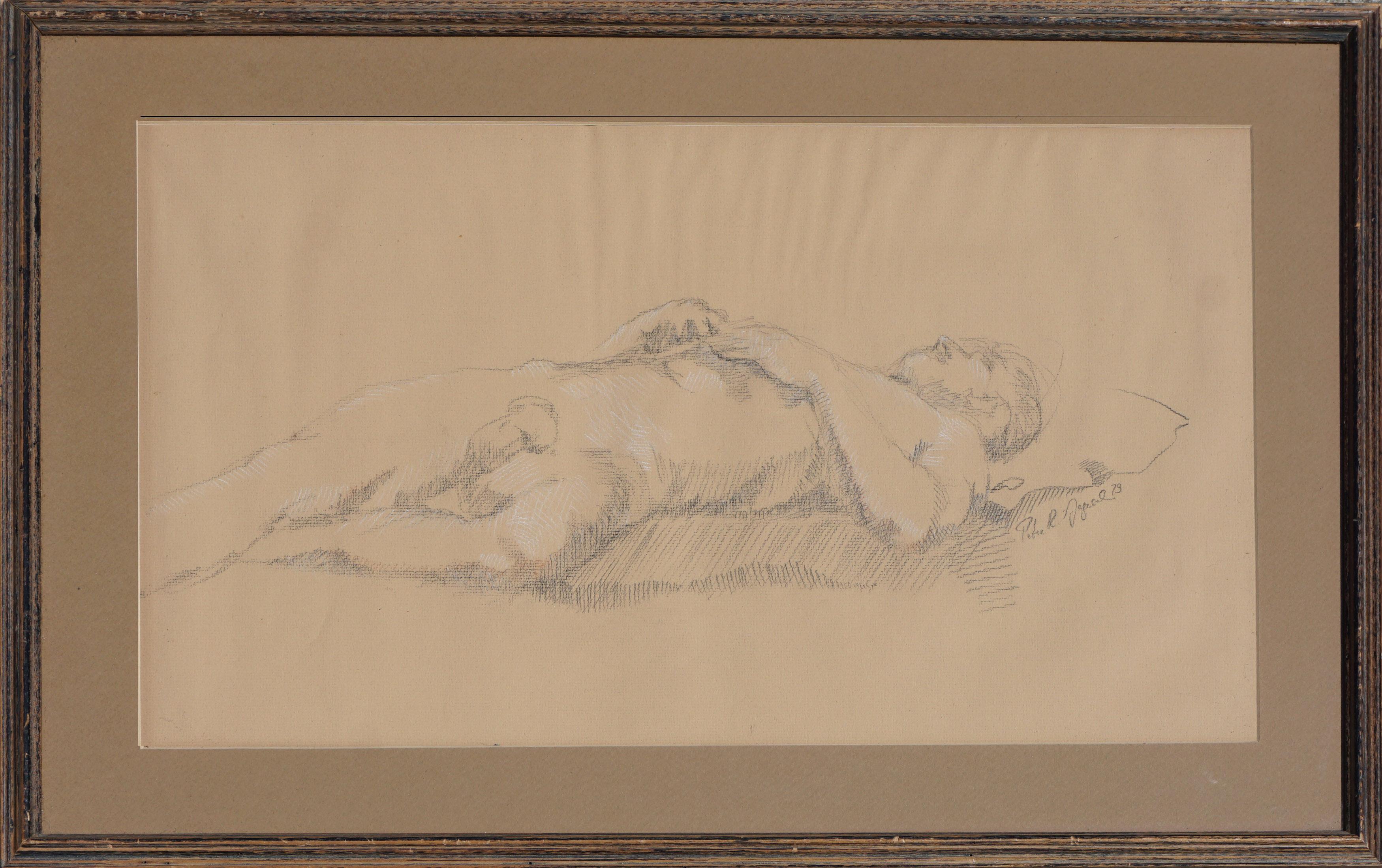 Peter R Gyesal Figurative Art - Prone Male Nude Study