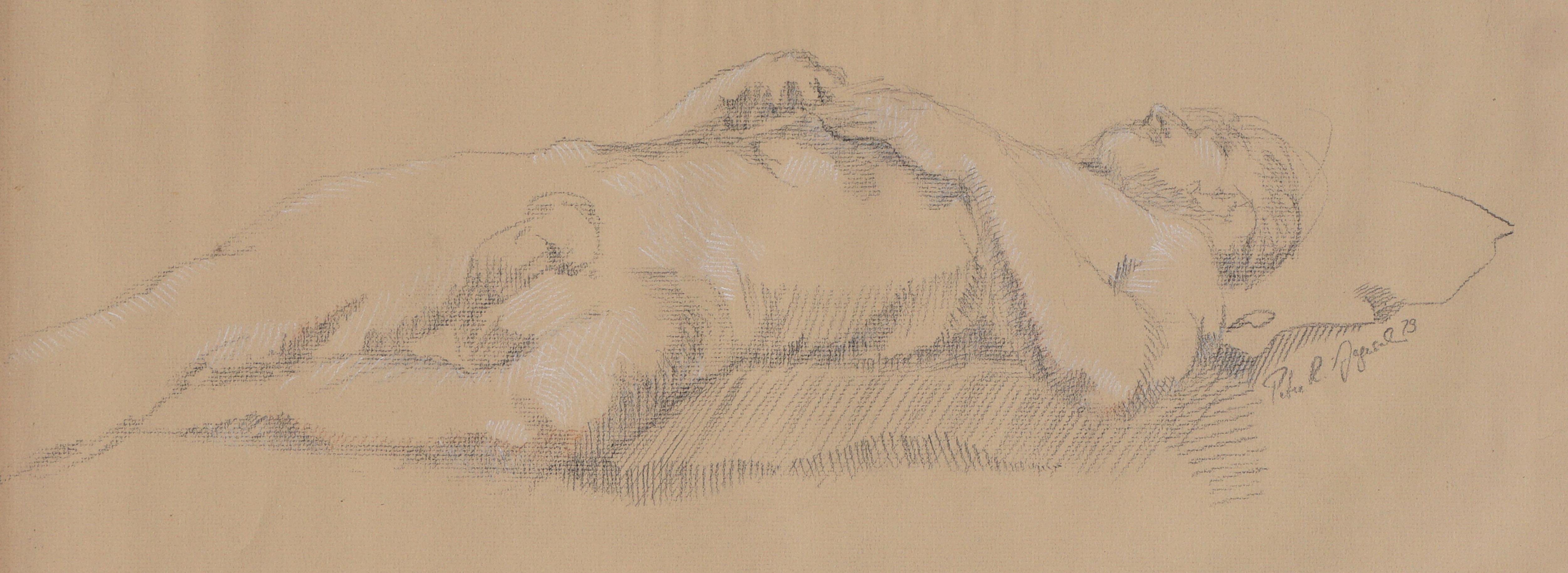 Prone Male Nude Study - American Impressionist Art by Peter R Gyesal