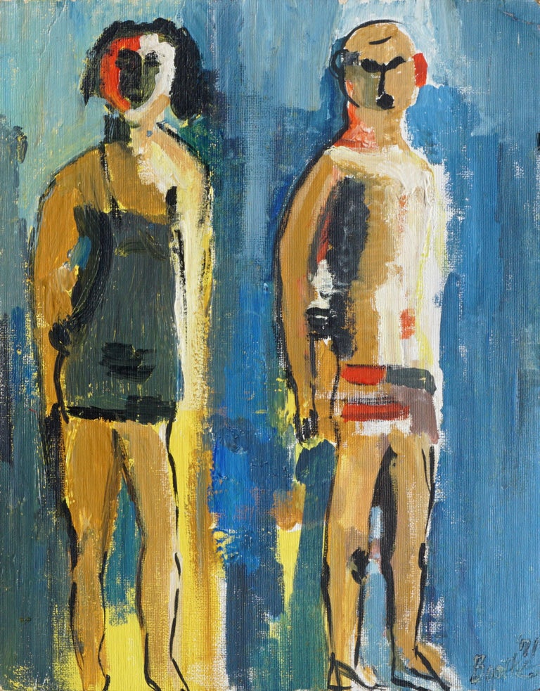 Boothe Figurative Painting - Bathing Suit Couple, Bay Area Figurative Abstract In Style of David Park