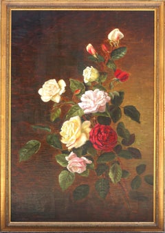 Late 19th Century Antique Floral Tea Roses Still-Life 
