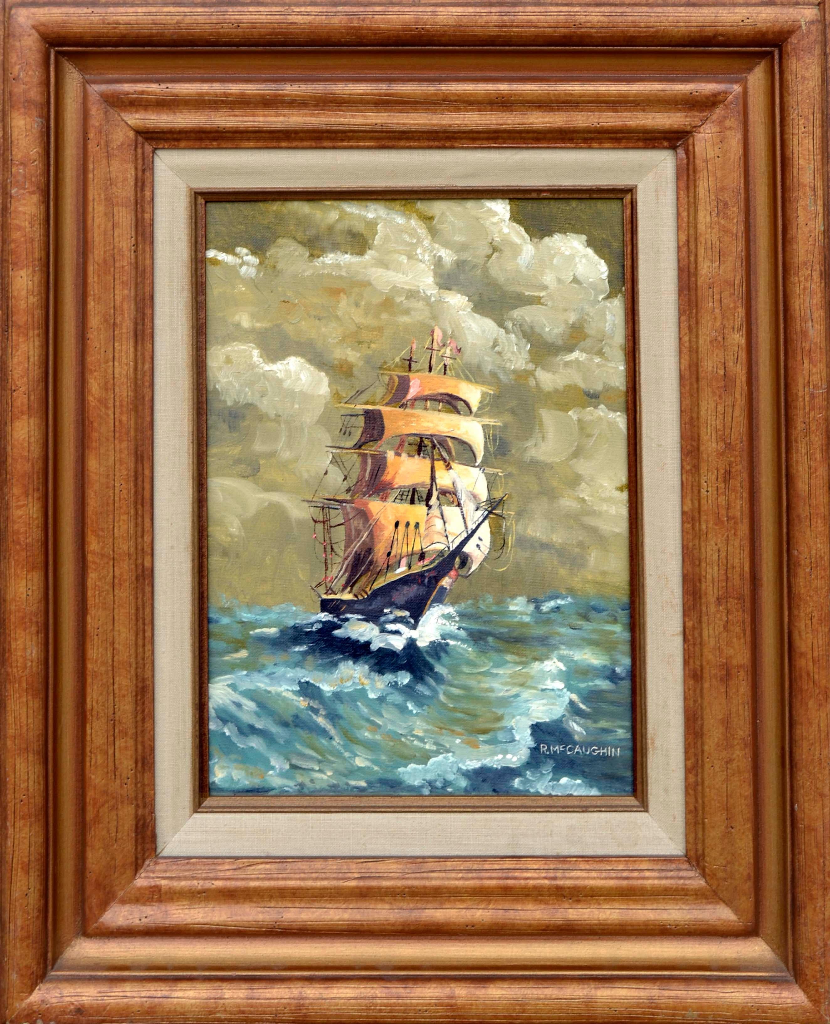 Ron McCaughin Landscape Painting - Tall Ship Cruising " Old Ironsides"