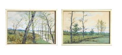 Late 19th C. River Birch Trees Landscape Pair