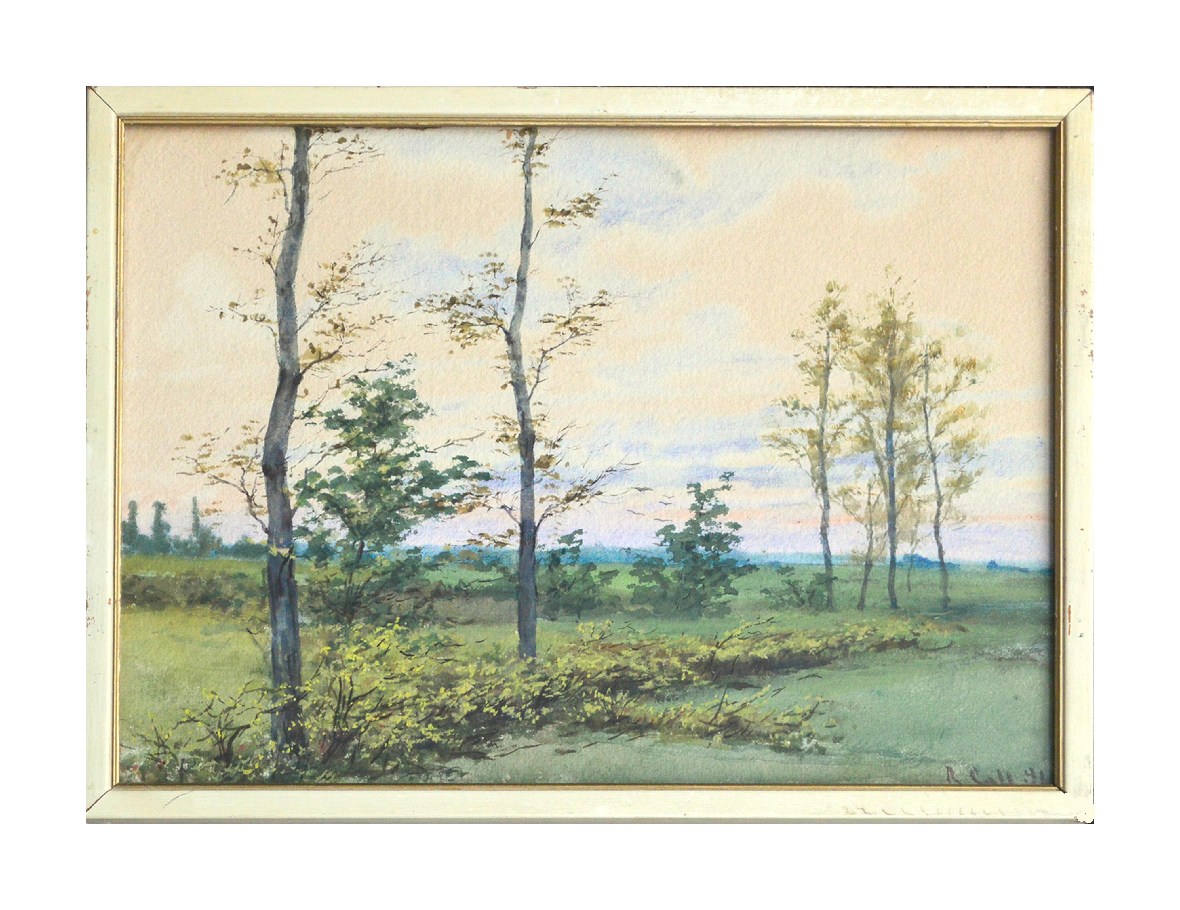 Late 19th C. River Birch Trees Landscape Pair - Art by Ramon Call 