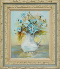 Vintage Mid Century Blue Floral Still Life 