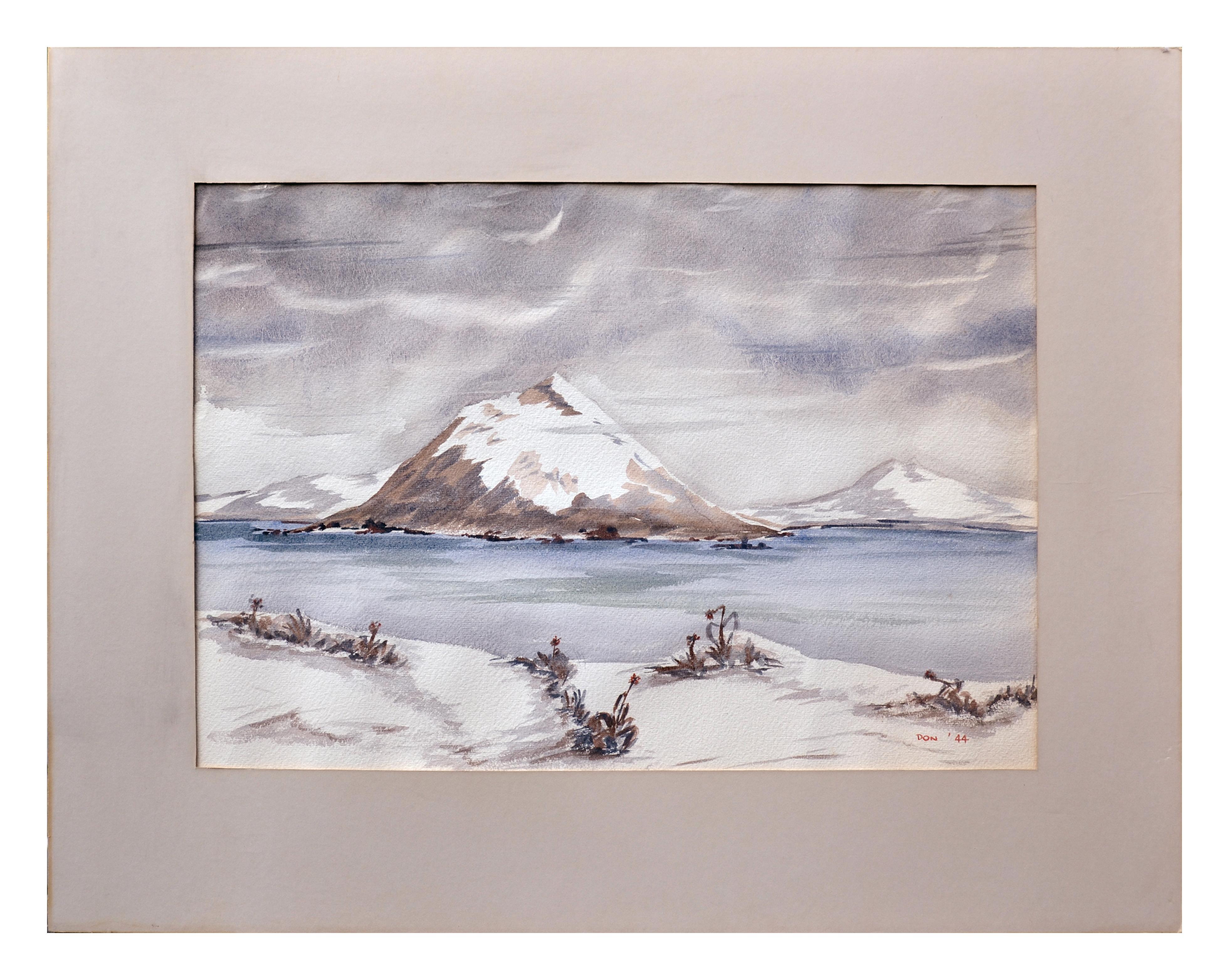 Chikara "Don" Oka Landscape Painting - Mid Century Alaskan Winter Aleutian Islands Landscape