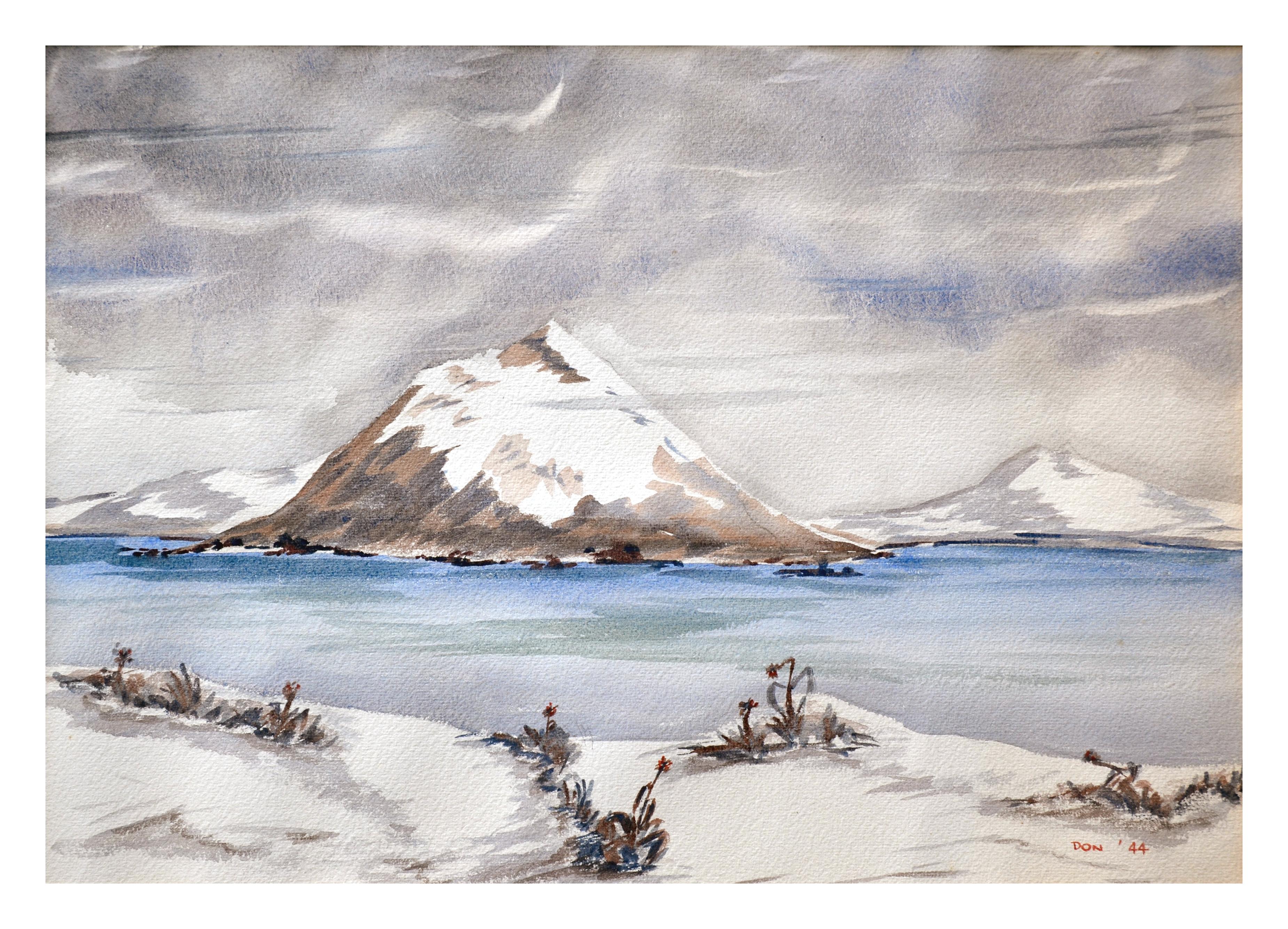 Mid Century Alaskan Winter Aleutian Islands Landscape - Painting by Chikara 