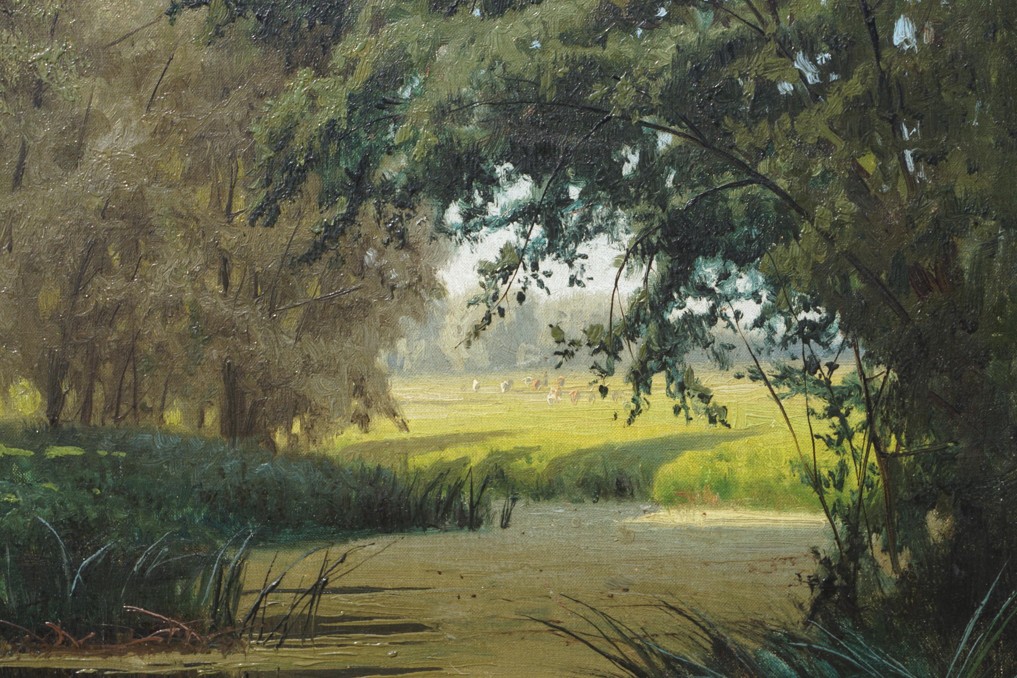 Shady Stream - Late 19th Century Bucolic Landscape - Painting by Nikolai Aleksandrovich Sergeev (Sergeyev)