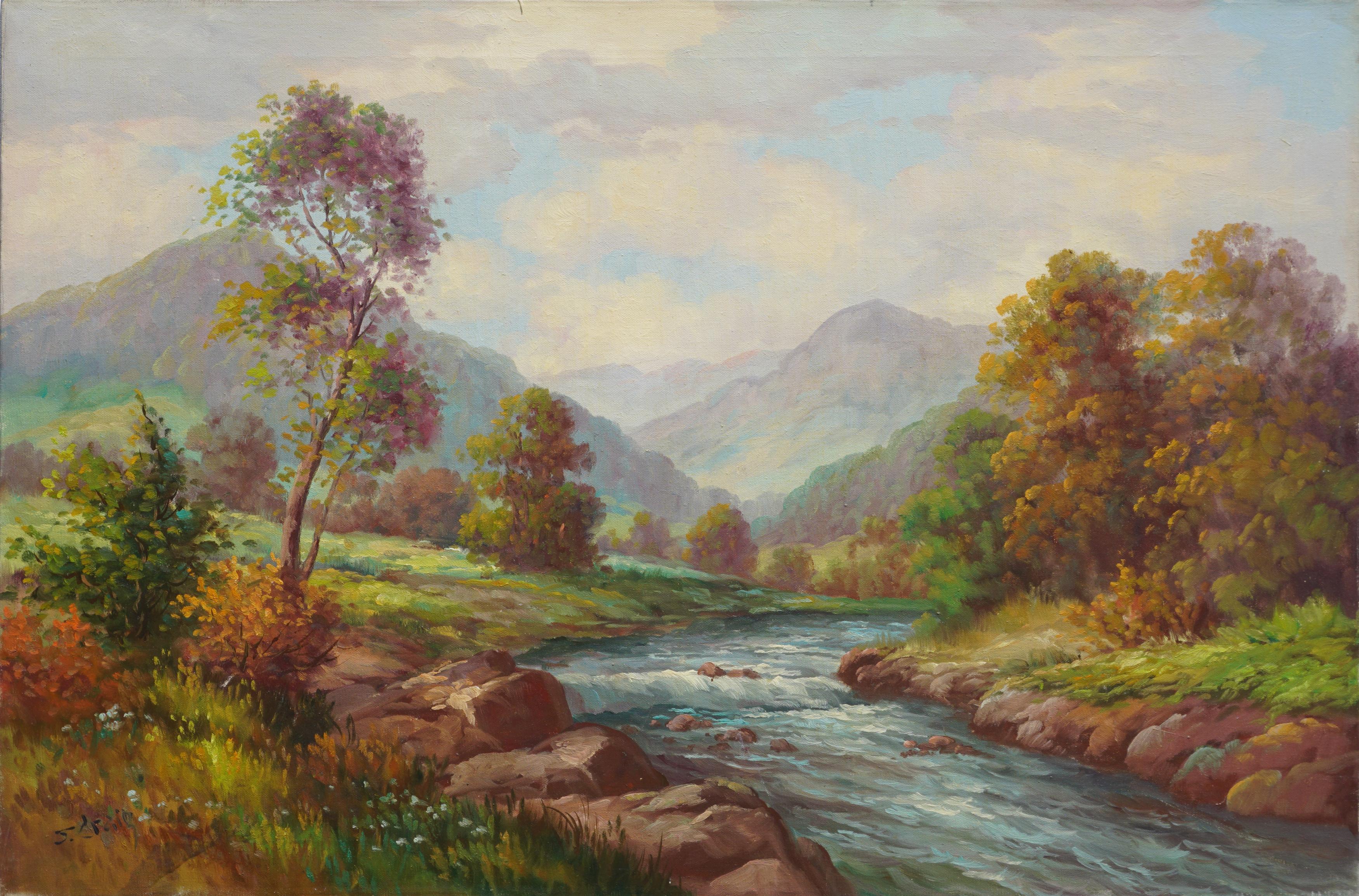 J Craig Landscape Painting - Late 19th Century Sierra Mountains & Stream Landscape