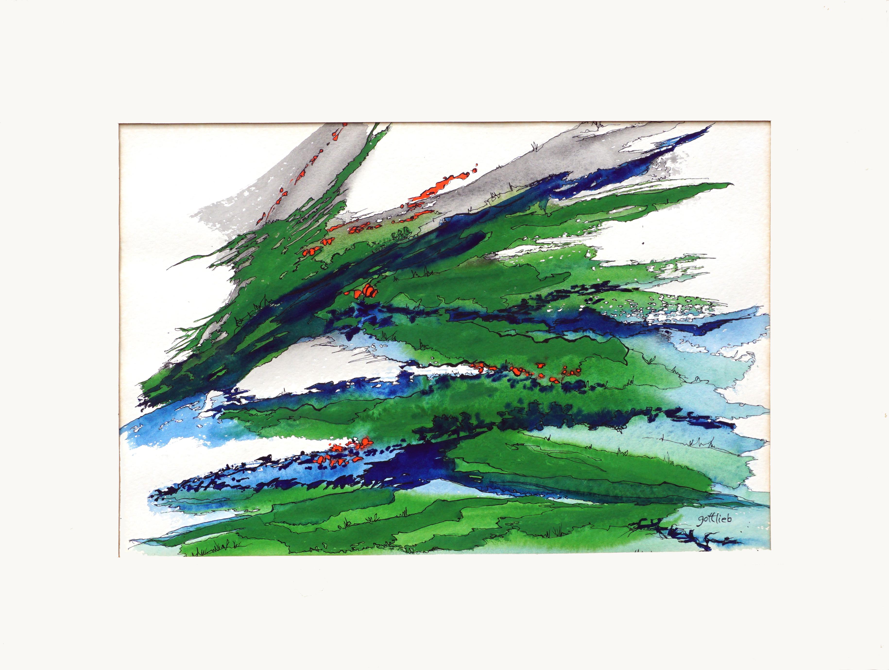 Gottlieb Abstract Painting - Green and Blue Feathers Abstract