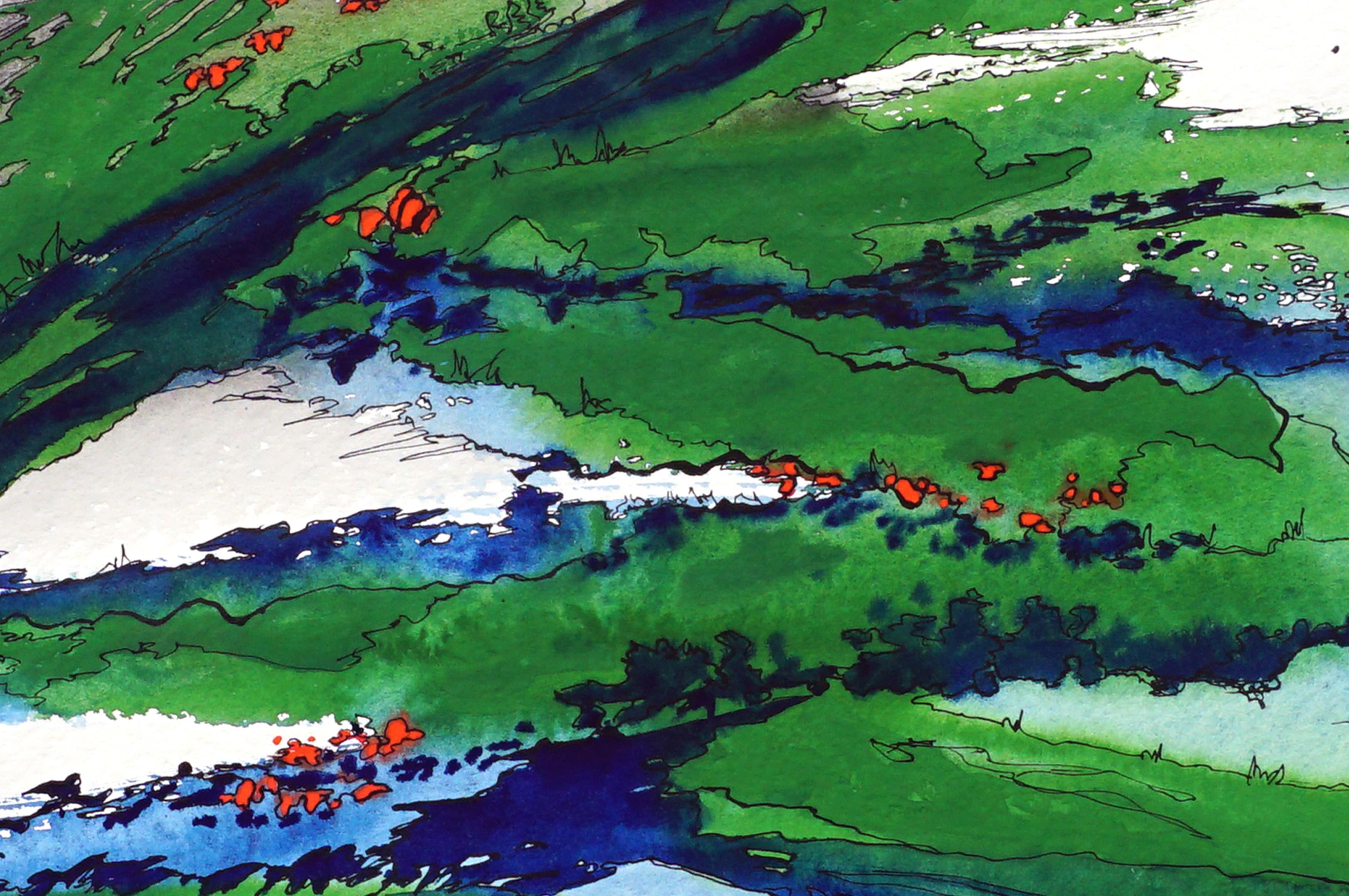 Grüne und blaue Federn Abstrakt (Abstrakter Expressionismus), Painting, von Gottlieb