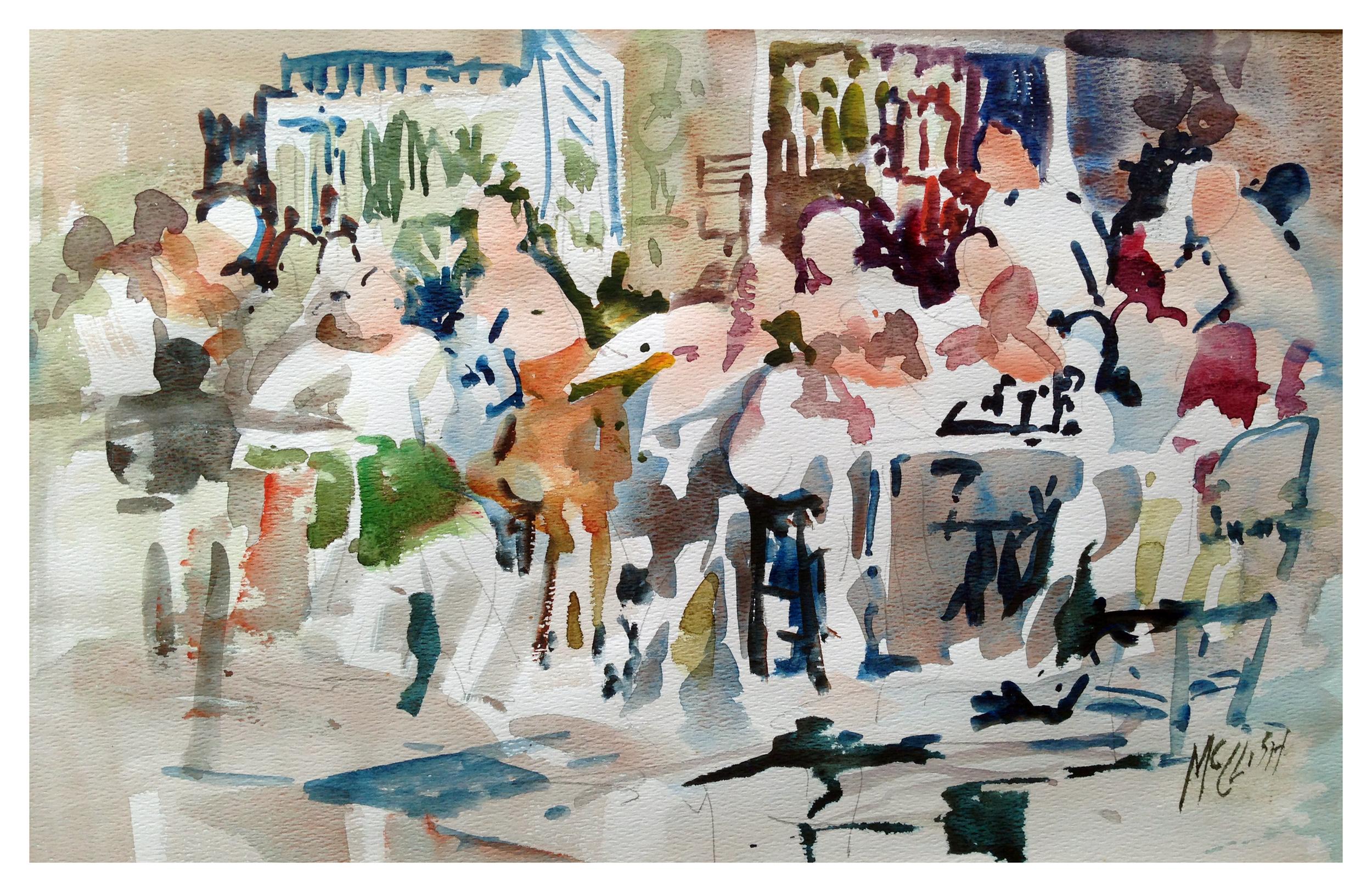 Florida Summer Cafe Scene - Abstract Figurative Landscape - Art by Gerald 