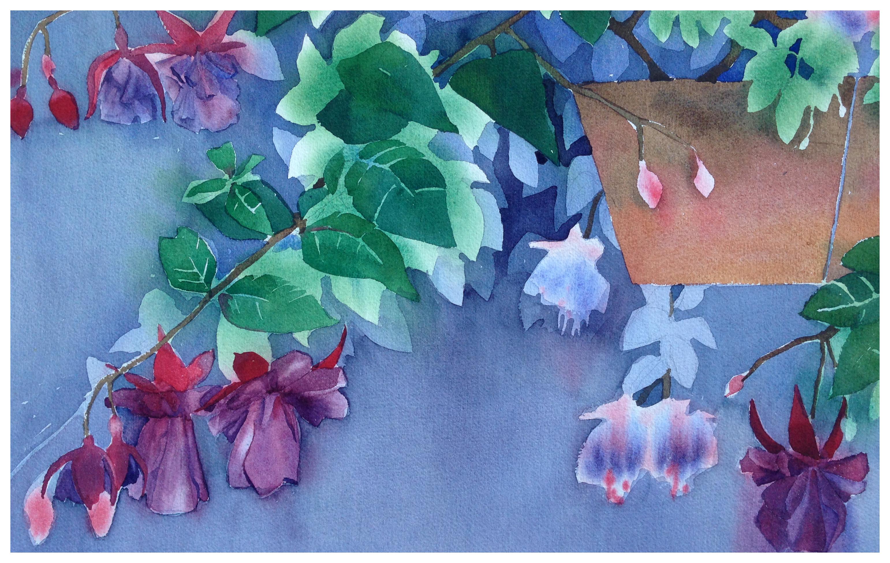 Hängendes Fuchsia-Stillleben  – Painting von Rose Sloan 