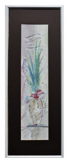 Vintage Vertical Flower and Vase Abstracted Still Life