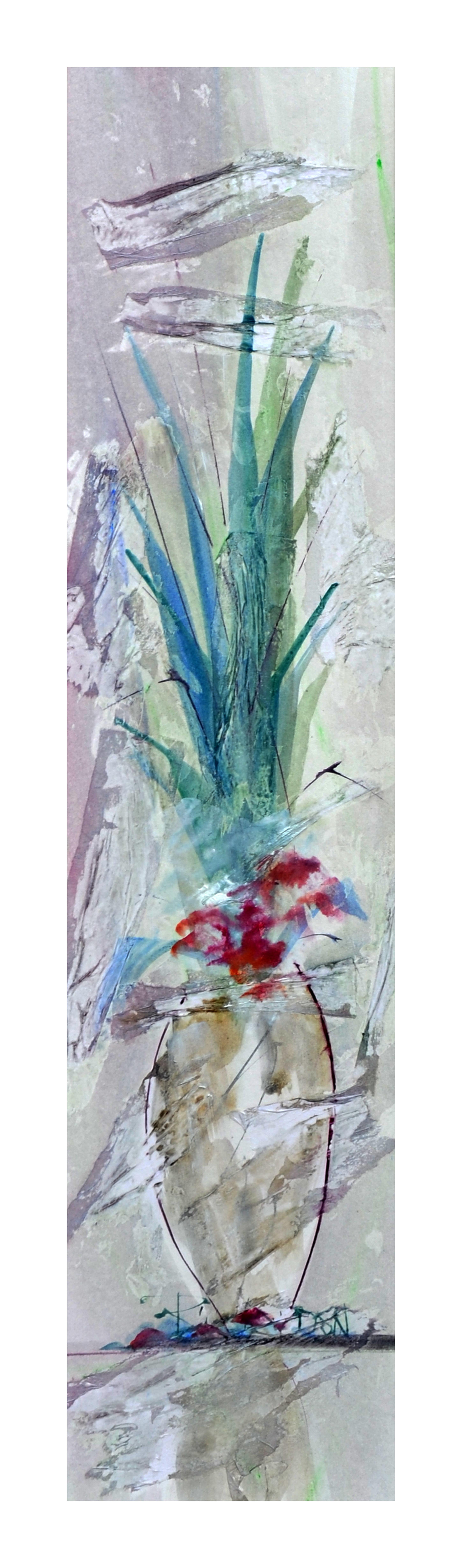 Vertical Flower and Vase Abstracted Still Life - Painting by Bill Richardson