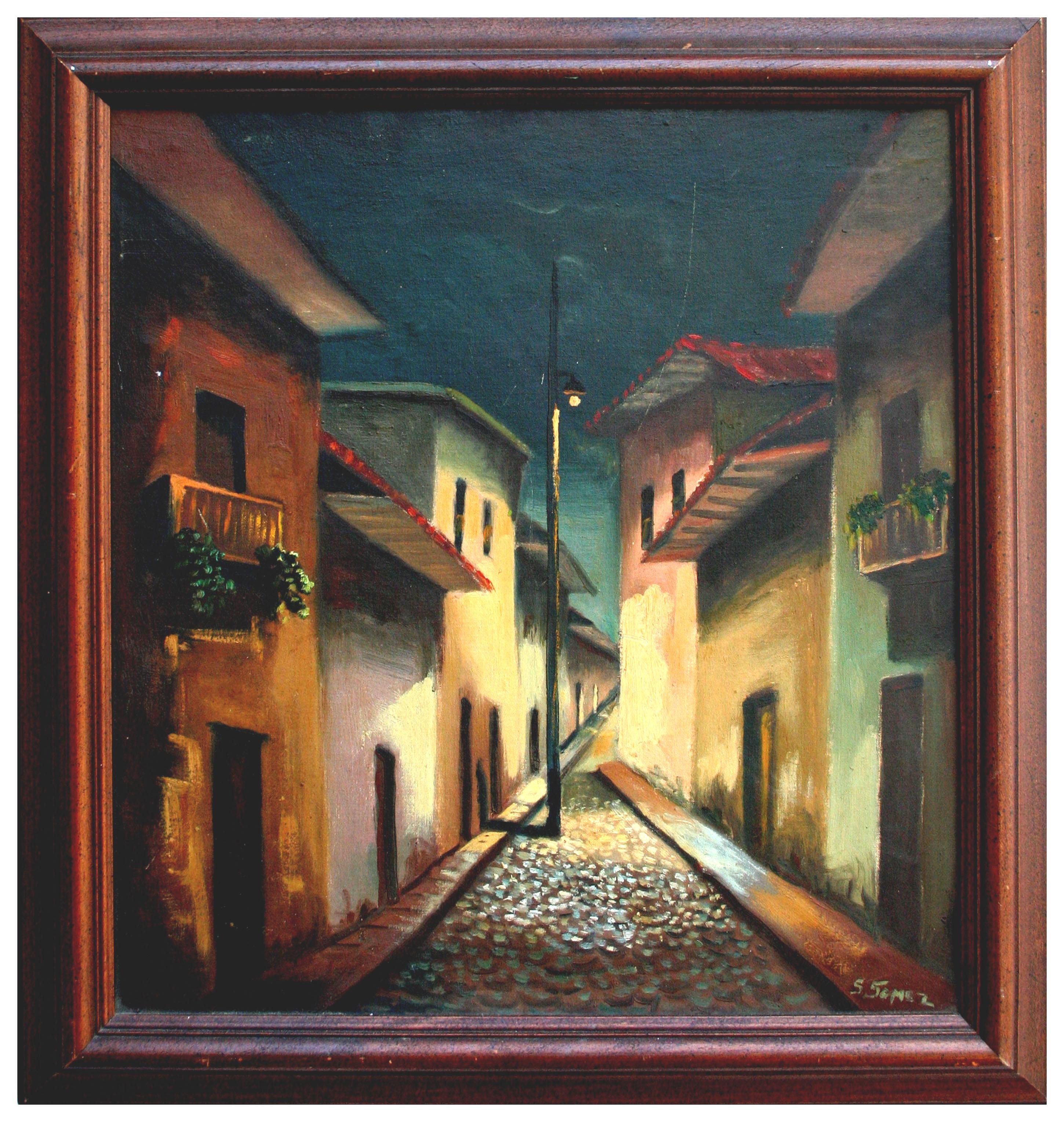 S. Gomez Landscape Painting - Nocturnal Spanish Town landscape