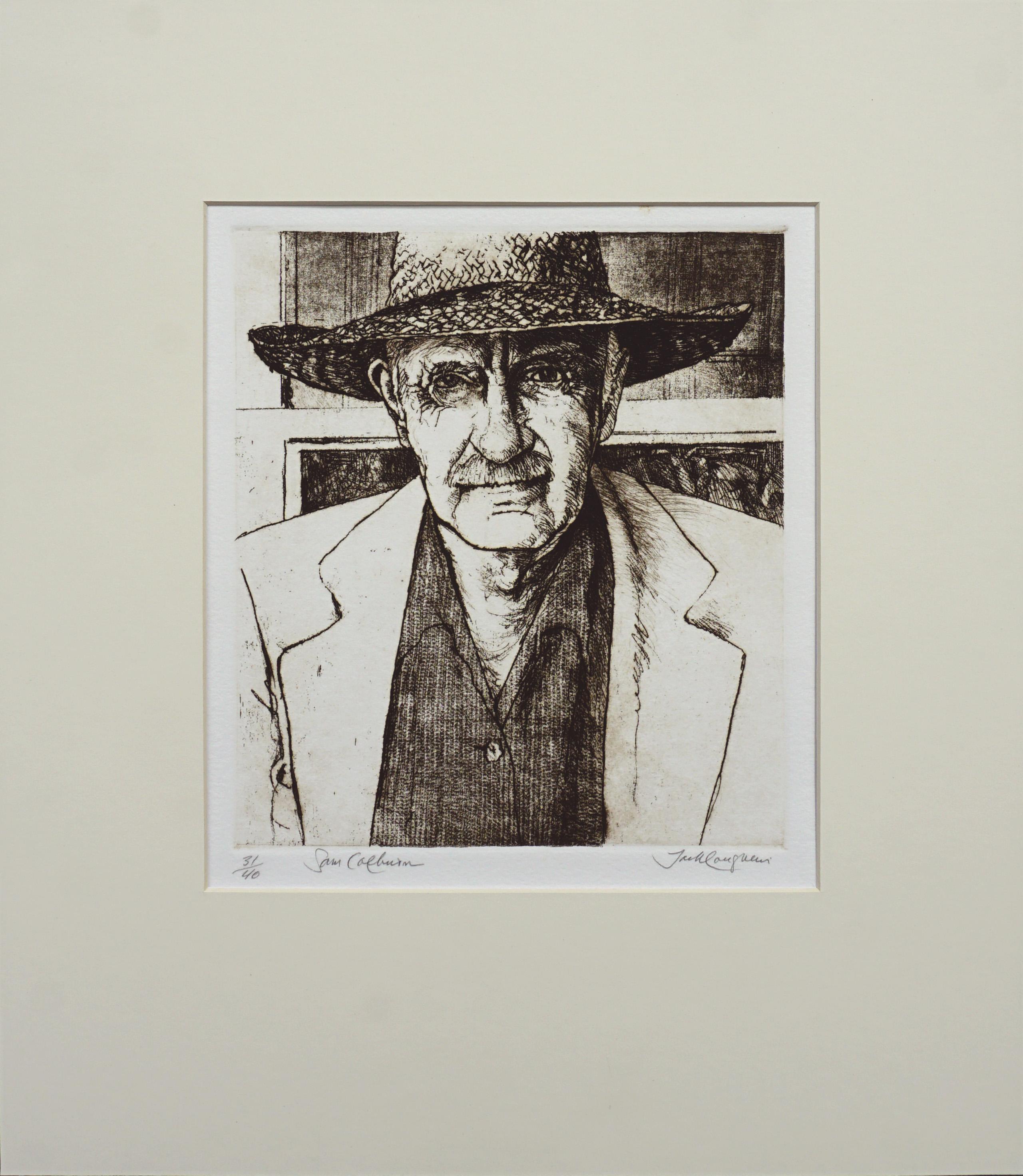 Sam Colburn Carmel Retrato de artista, litografía realista firmada de edición limitada