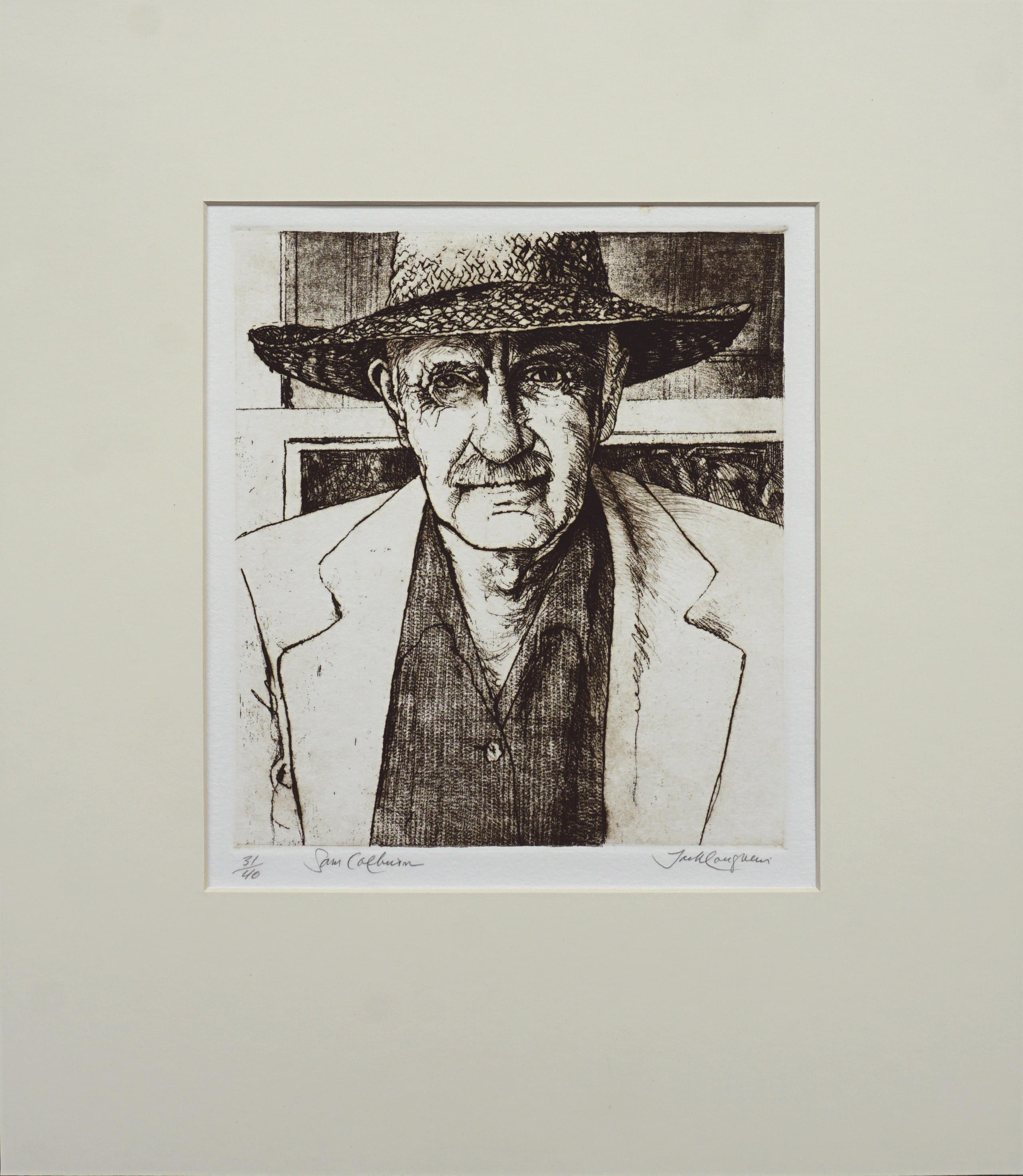 Portrait de l'artiste de Carmel Sam Colburn, lithographie réaliste en édition limitée signée 