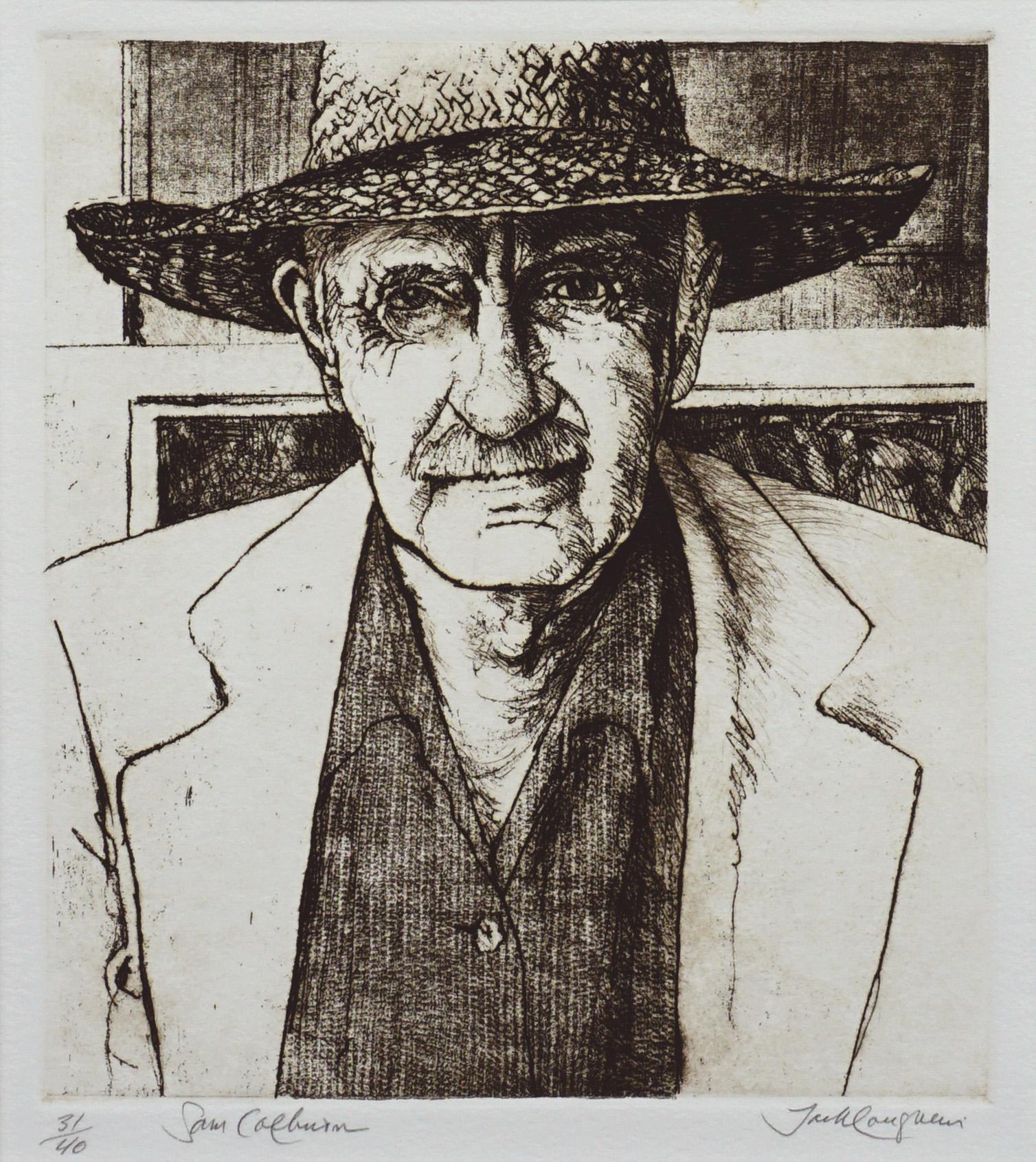 Portrait de l'artiste de Carmel Sam Colburn, lithographie réaliste en édition limitée signée  - Print de Jack Coughlin