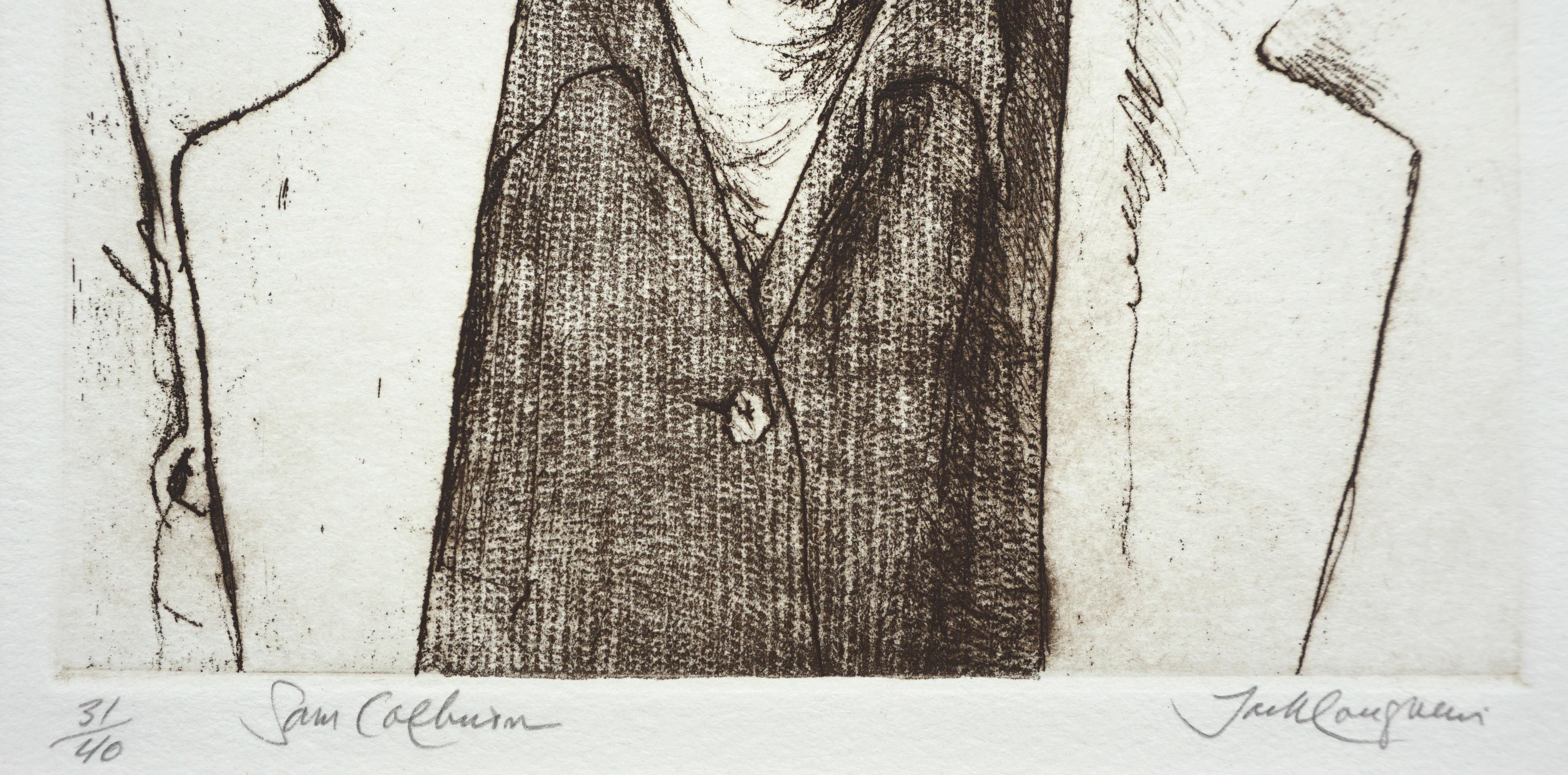 Lithographie portrait très détaillée et réaliste de l'aquarelliste moderniste Sam Colburn (américain, 1909-1993) par Jack Coughlin (américain, né en 1932). Numéroté, titré et signé le long du bord inférieur (