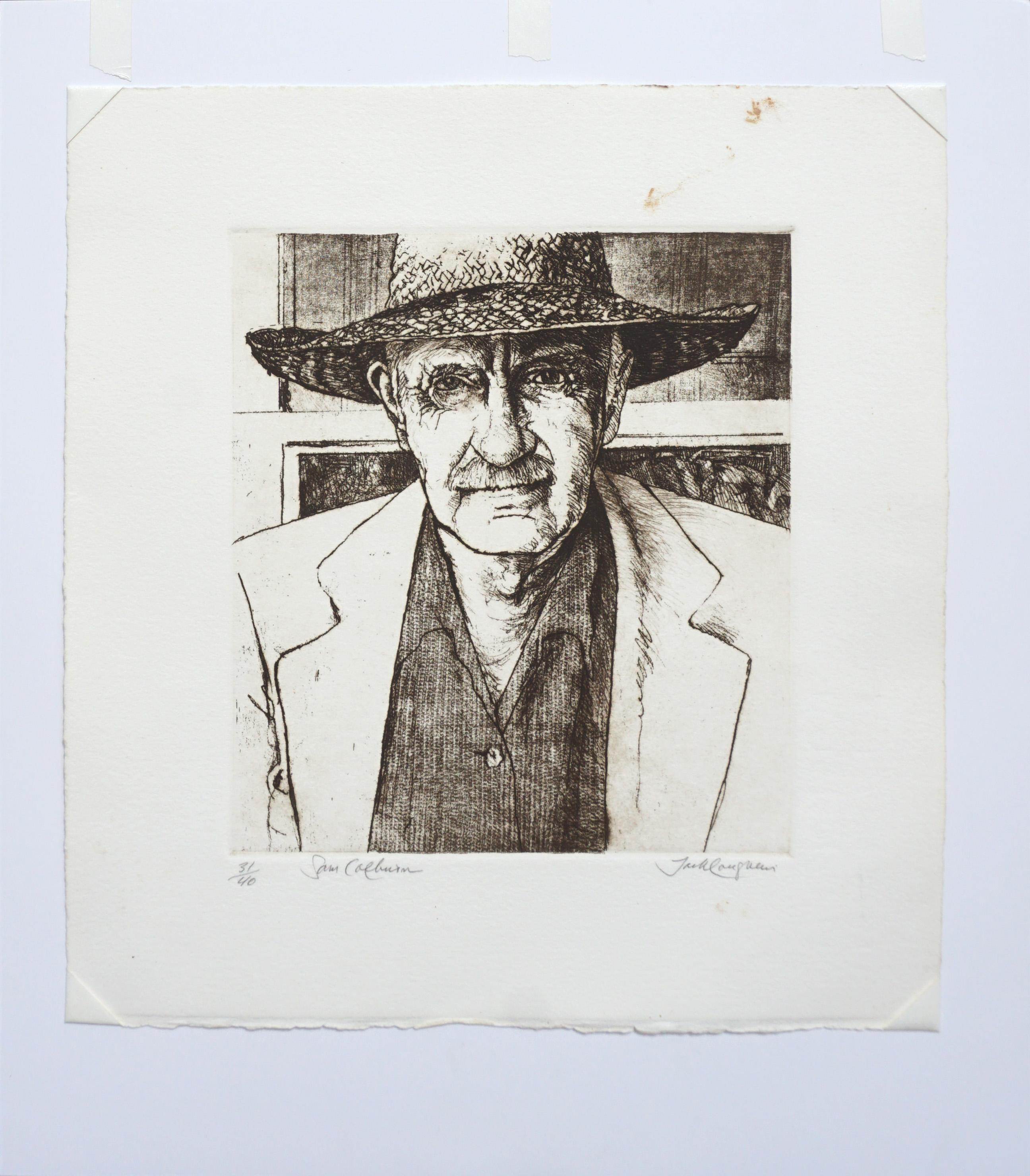Sam Colburn Carmel Artist Portrait, Signed Limited Edition Realist Lithograph  - Gray Portrait Print by Jack Coughlin