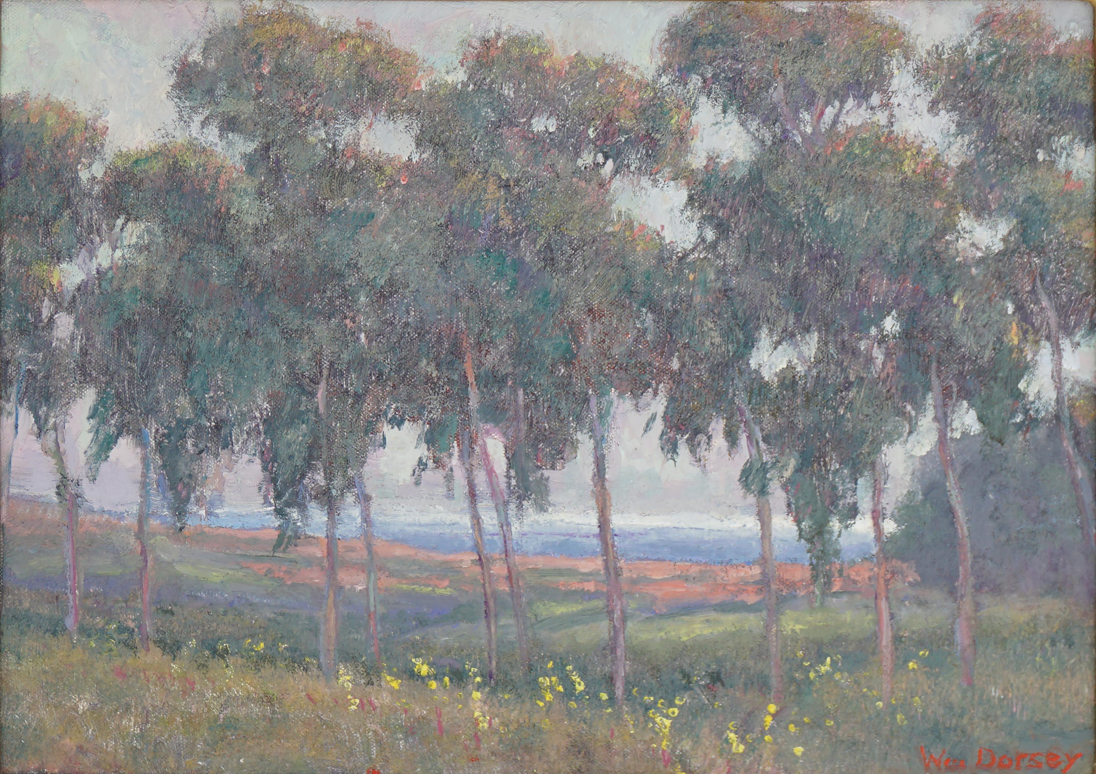 Eucalyptus Flower Field Coastal Landscape  - Painting by William Dorsey