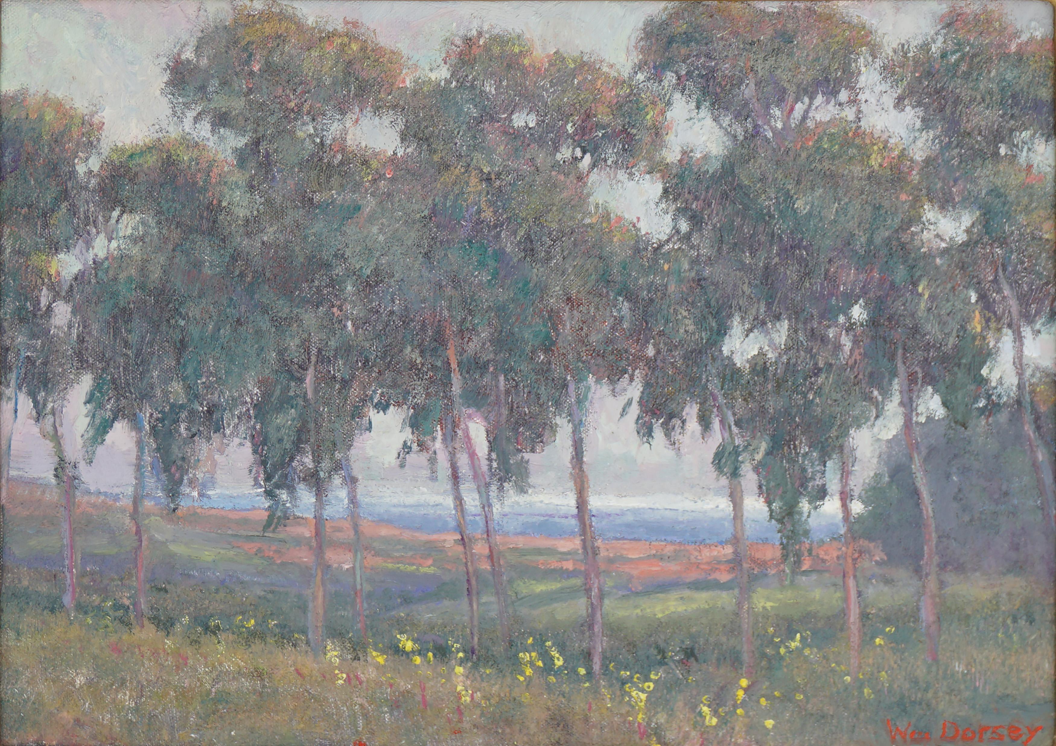 Eucalyptus Flower Field Coastal Landscape - Painting by William Dorsey