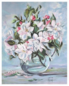 Mid Century Roses and Apple Blossoms Floral Still Life