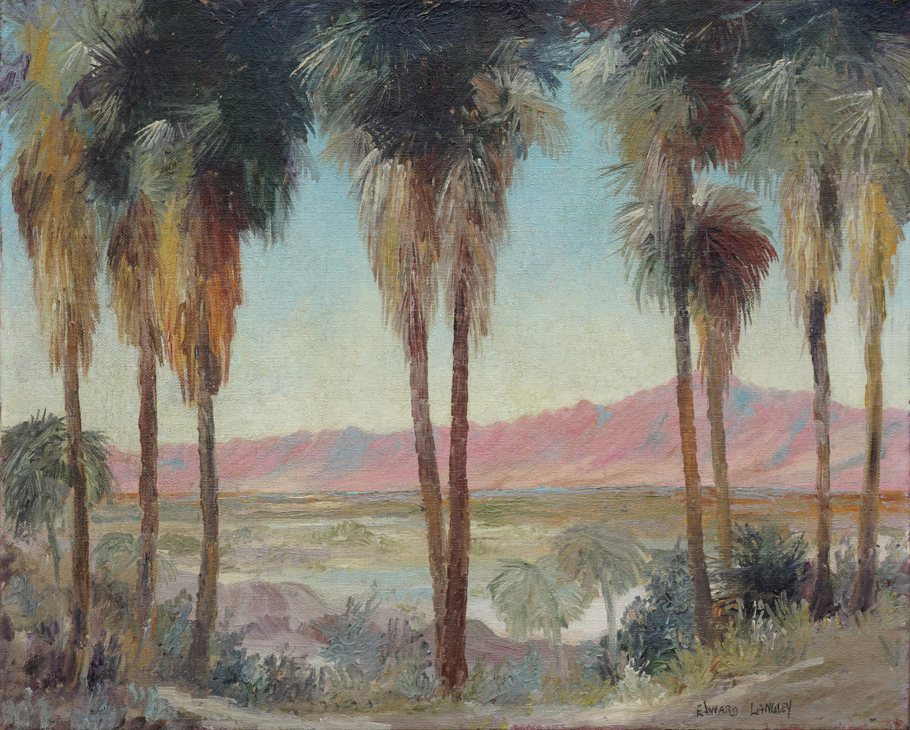 Landscape Painting Edward Marion Langley - Paysage de Palm Springs du début du XXe siècle