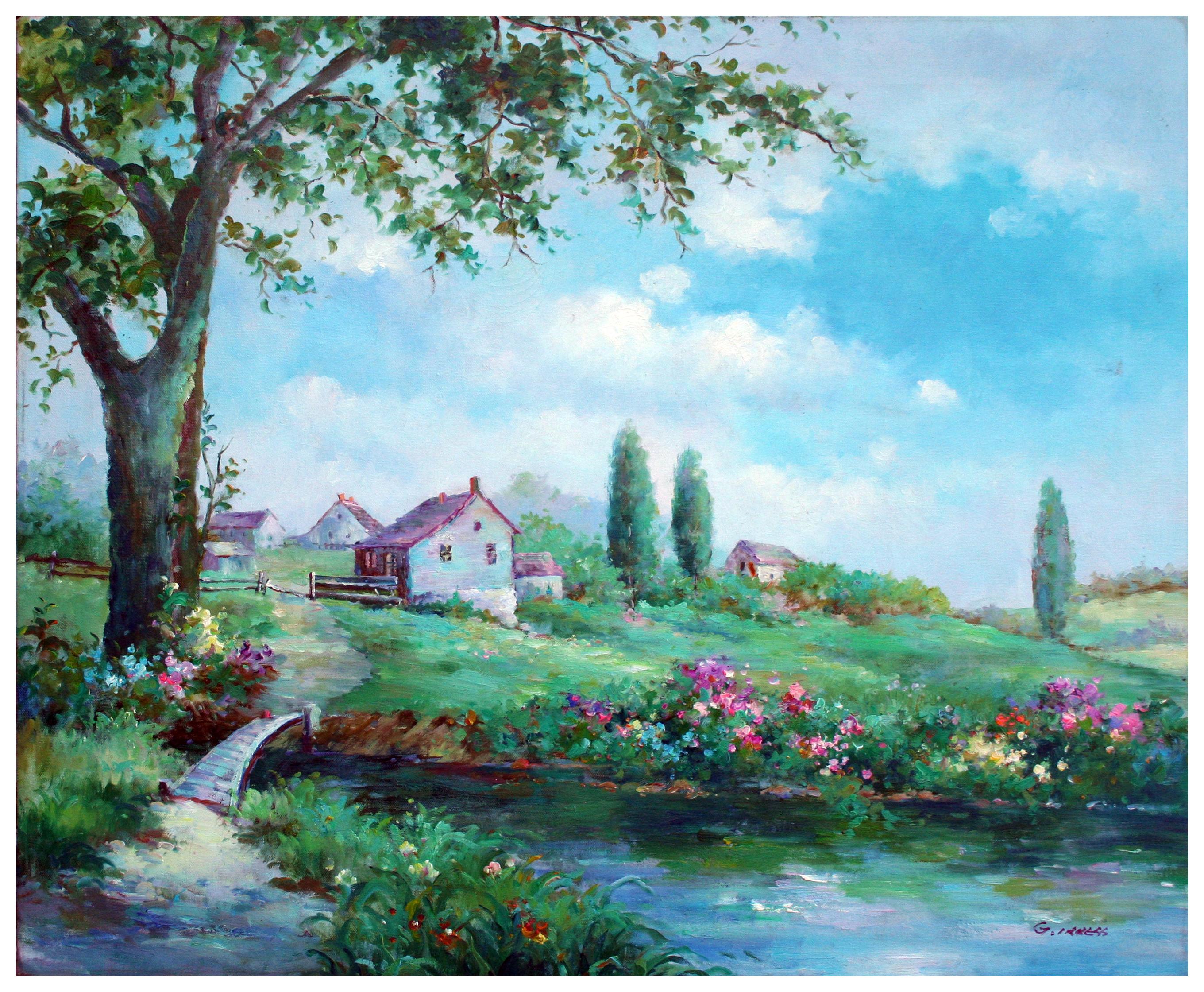 Landscape Painting G. Irness - Paysage de printemps en Toscane 