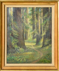 Mid Century California Redwood Forest Trail, Path in the Woods Landscape