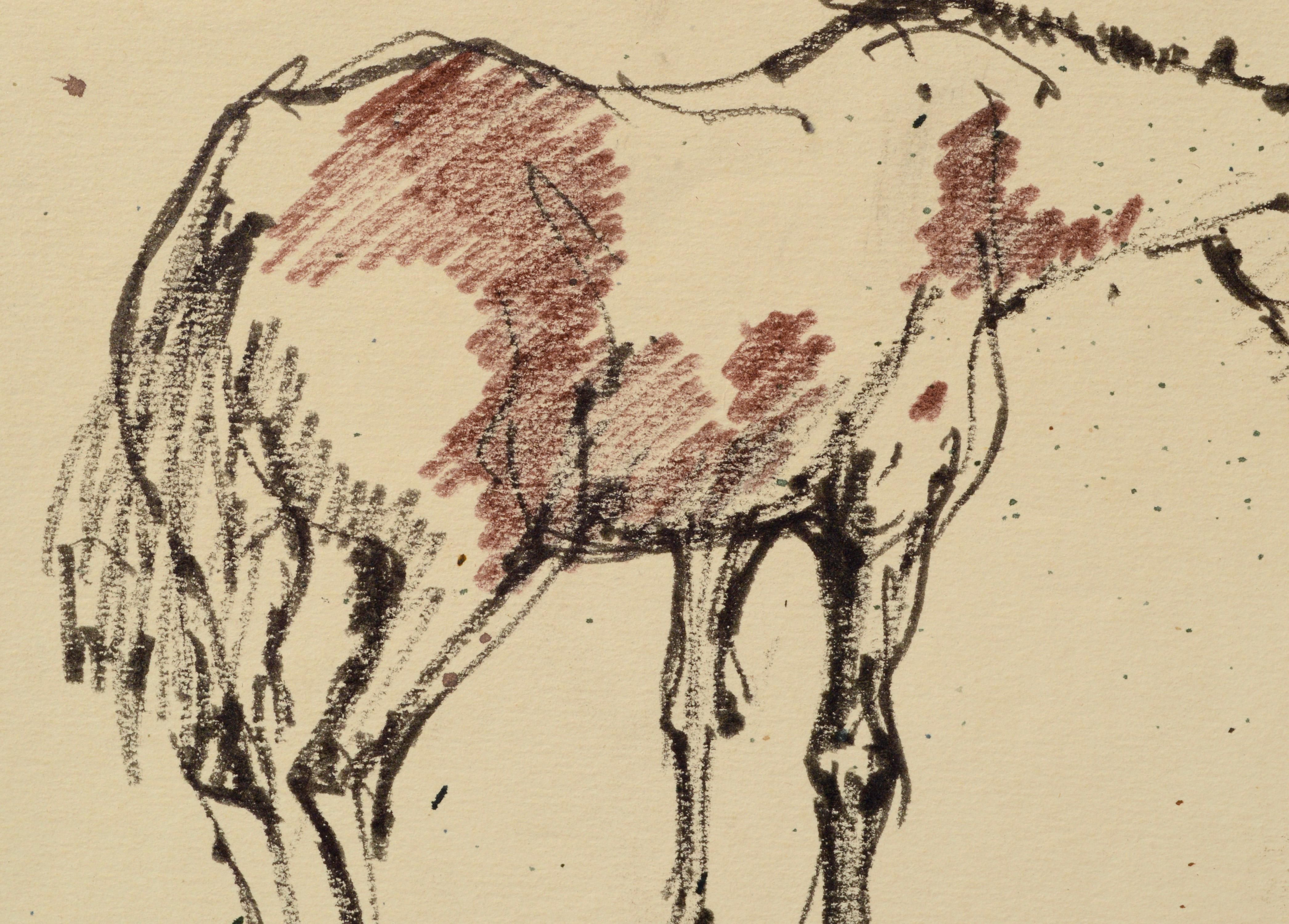 Dessin de cheval moutarde - Impressionnisme américain Art par Laurence Sisson