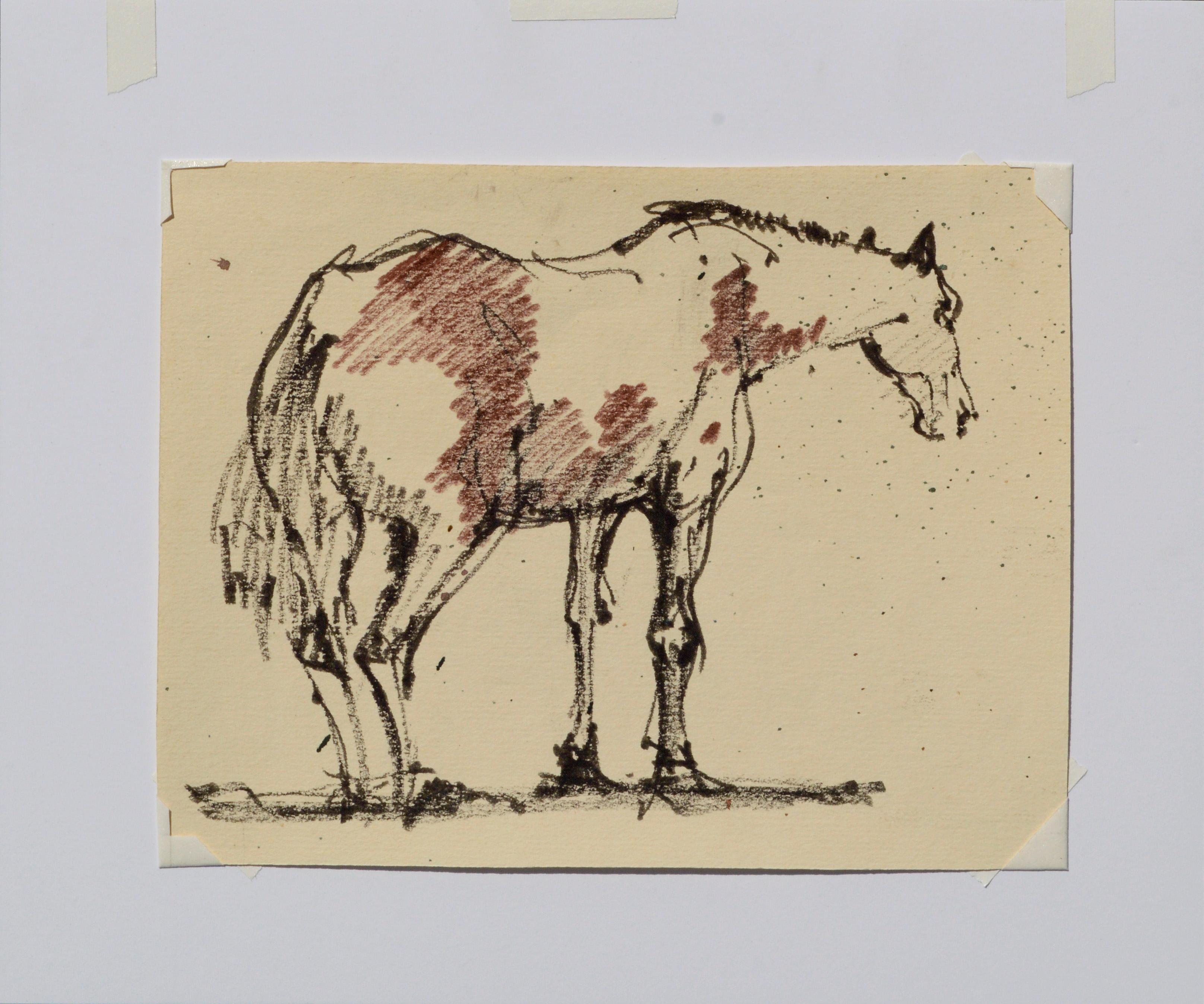 Esquisse magistrale d'un cheval mustang par Laurence Sassoon (Américain, 1928-2015). Cette pièce n'est pas signée, mais a été acquise auprès de David Sassoon, le fils de l'artiste, et porte les initiales 