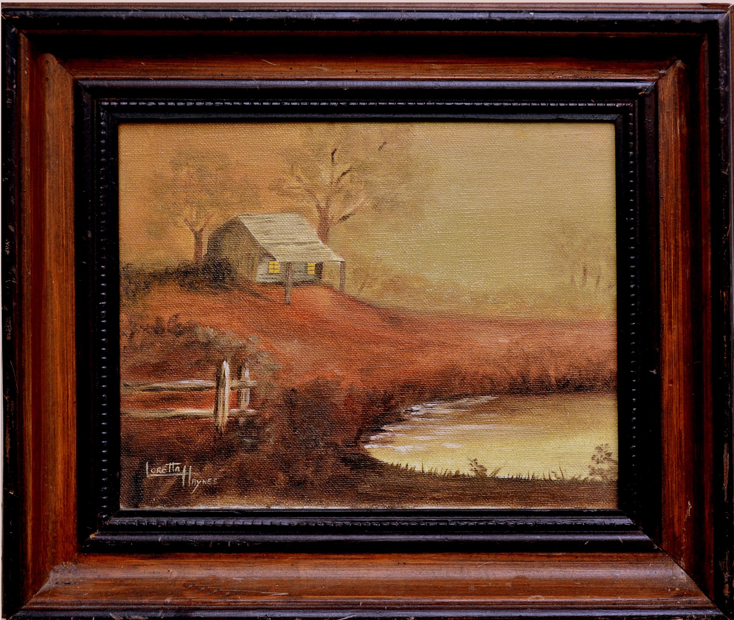 Loretta Haynes Landscape Painting - Autumnal Country Cabin Landscape