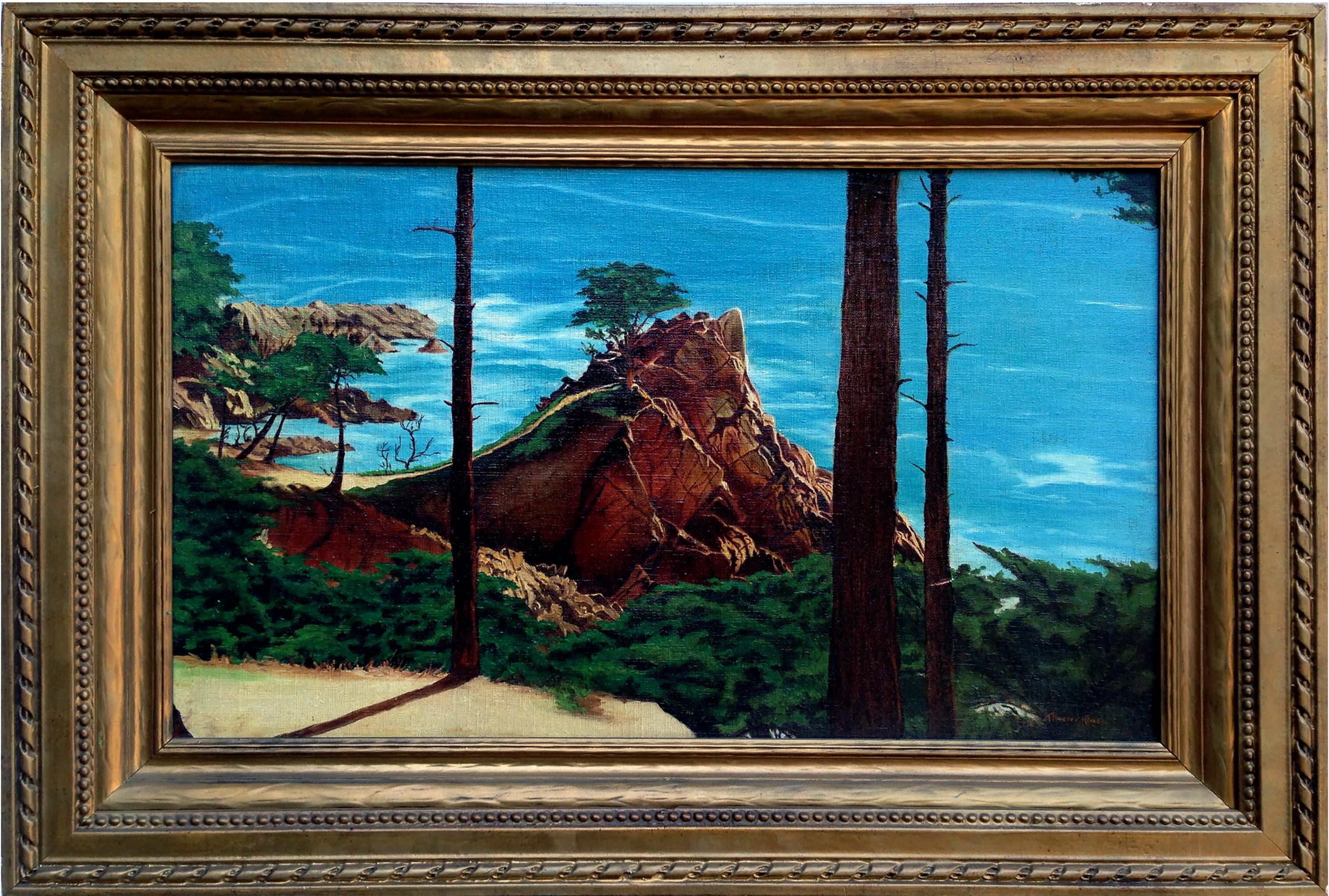 Florence Alvas Landscape Painting - Mid Century Lone Cypress Carmel California Landscape