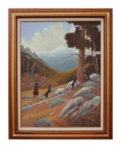 Vintage Treeing Walker Coonhounds and Bear - Figurative Landscape 