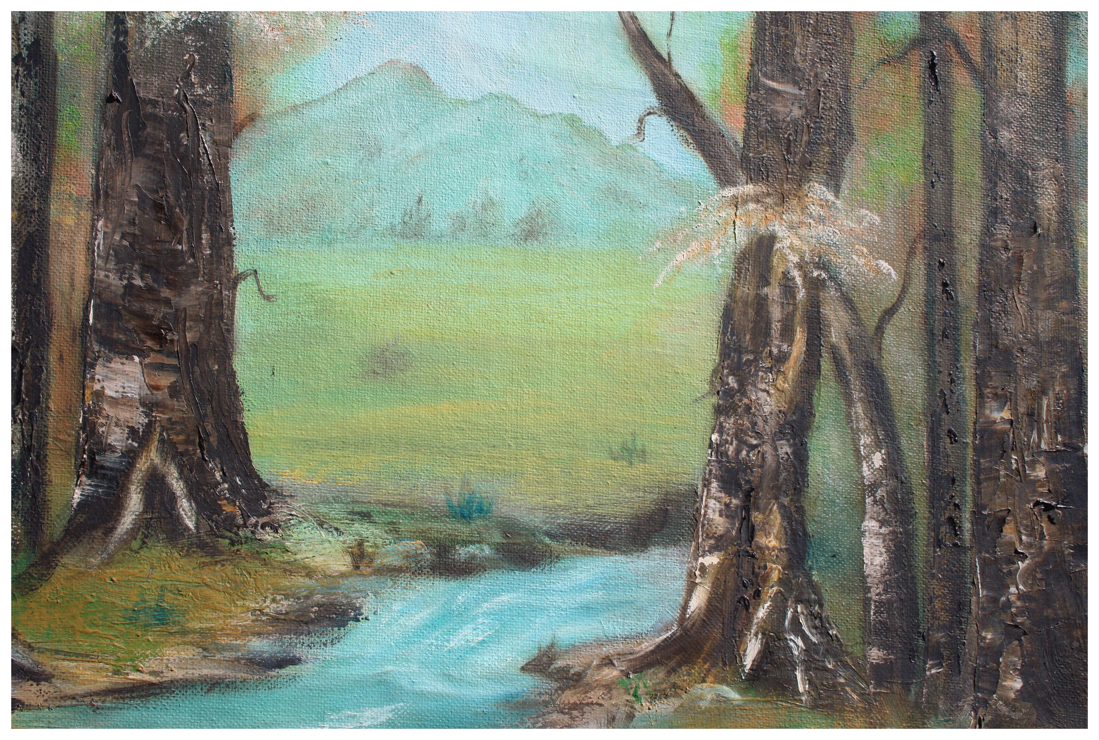 Alice Egge Landscape Painting - Mid Century Sycamore Trees Near Stream Landscape 