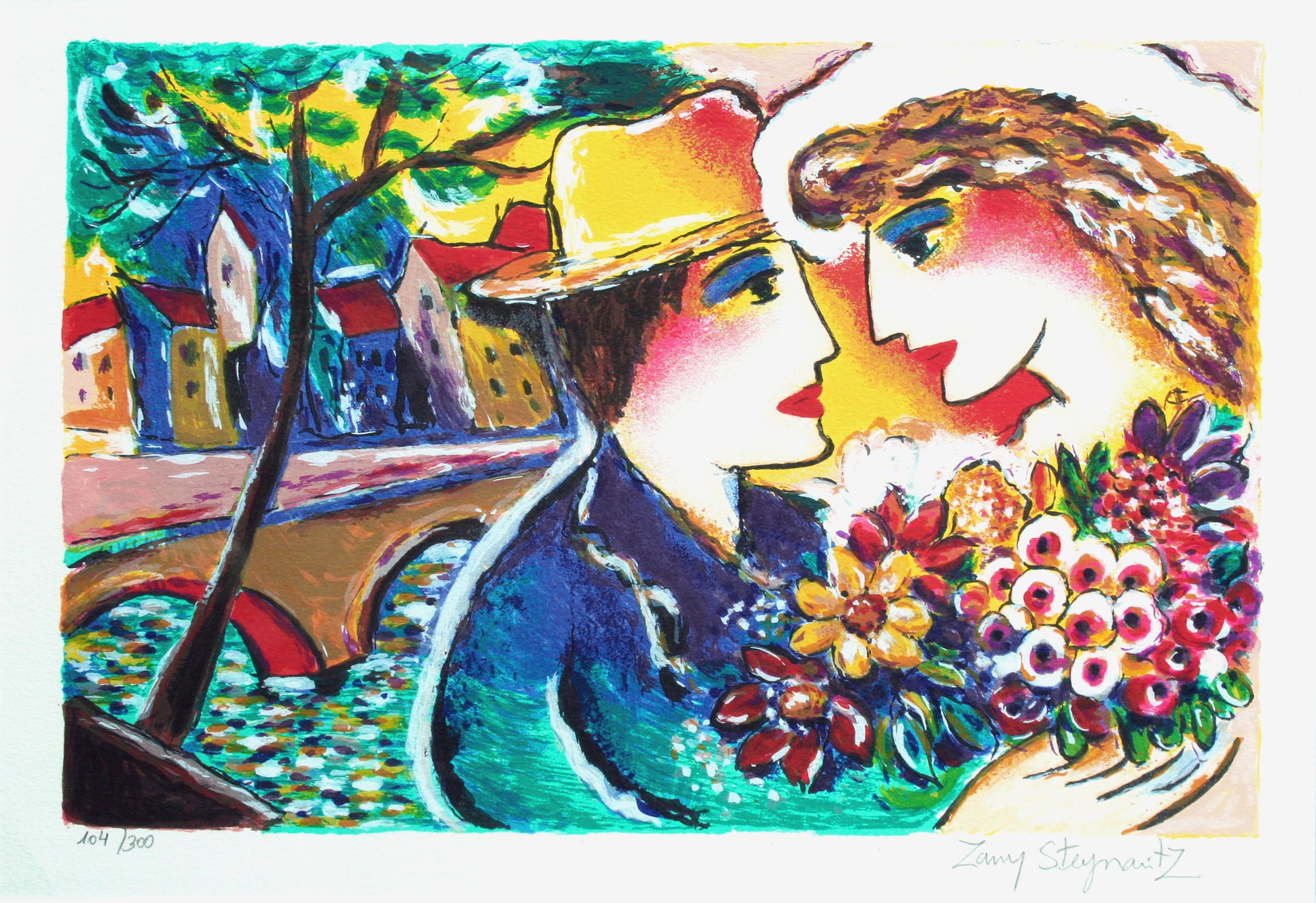 Bride & Groom - Fauvist Figurative Landscape - Print by Zamy Steynovitz